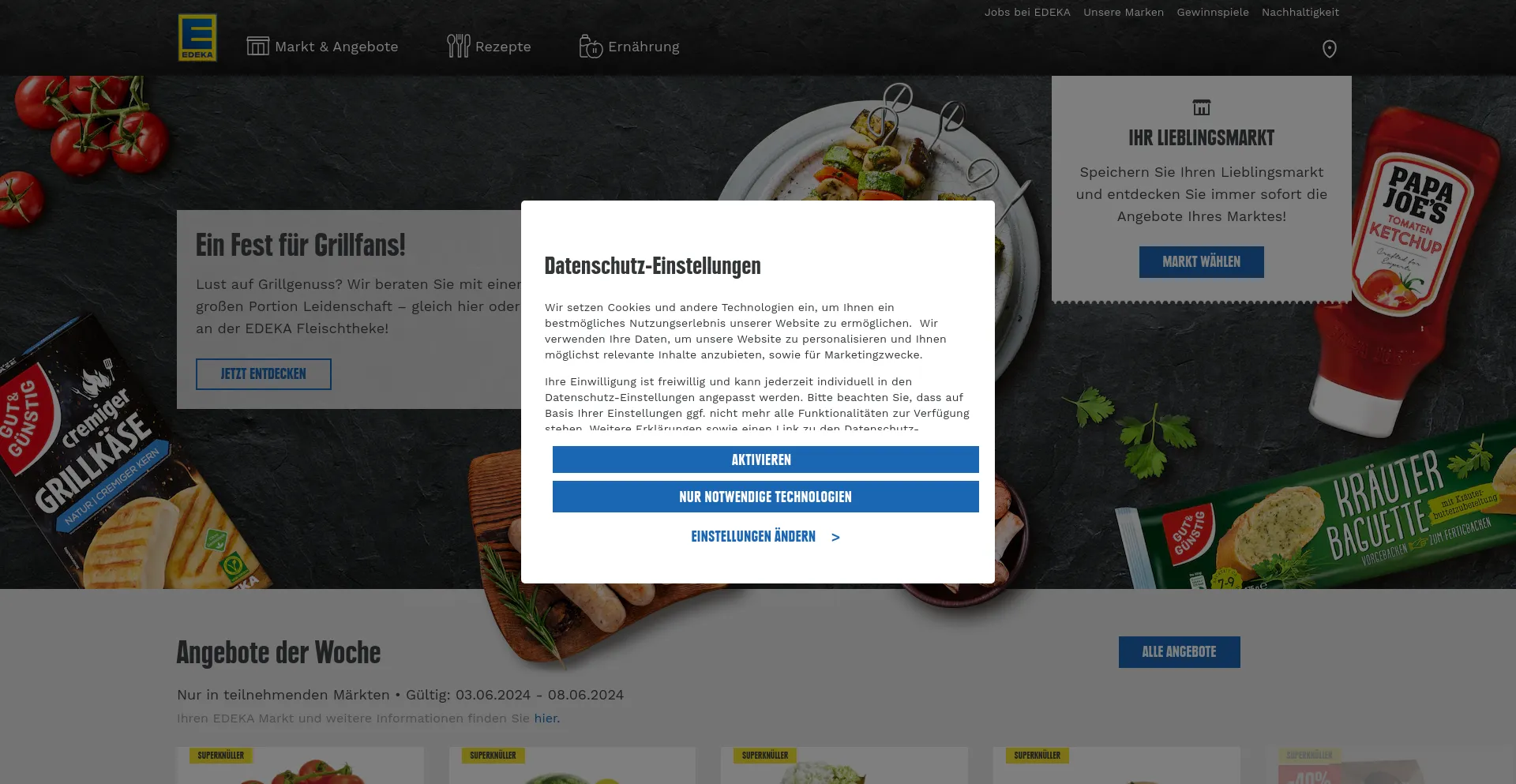 Screenshot of edeka.de homepage