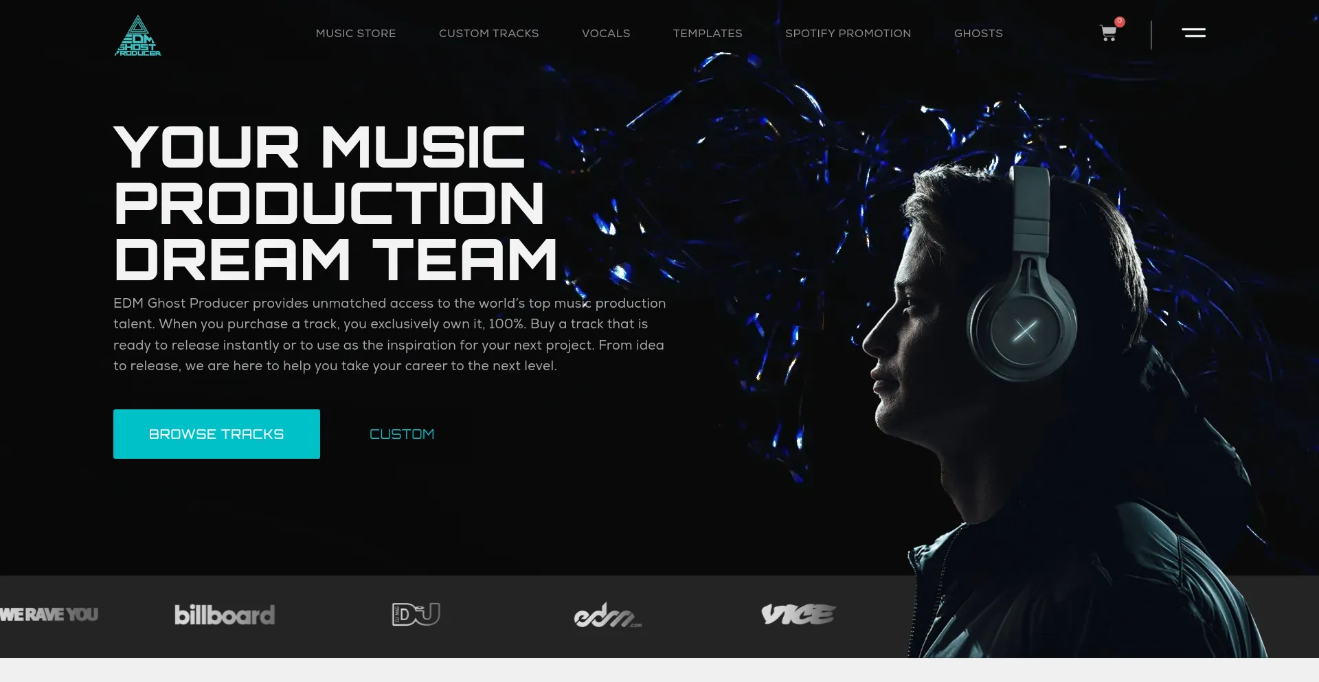 Screenshot of edmghostproducer.com homepage