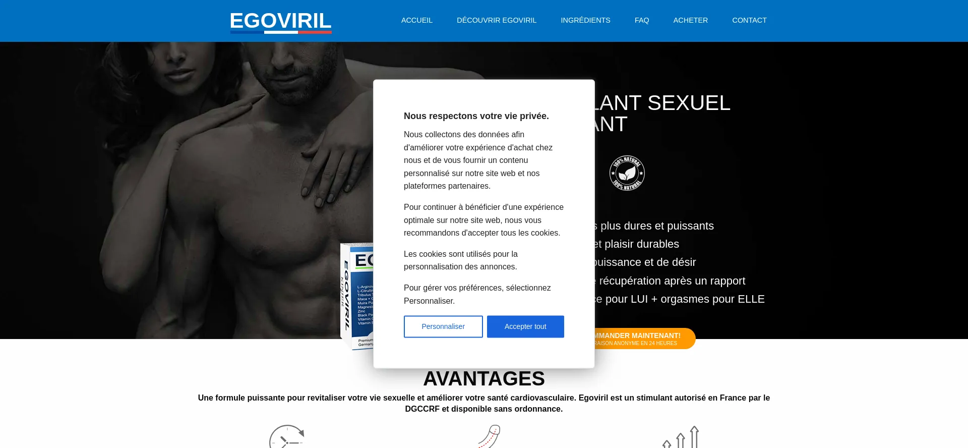 Screenshot of egoviril-france.com homepage