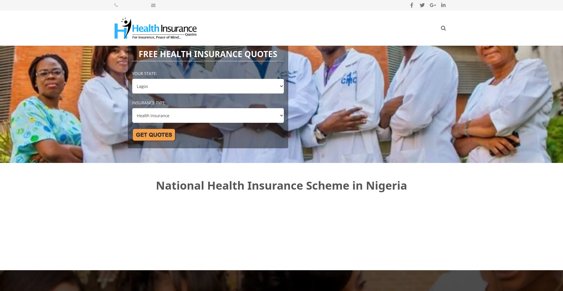 Screenshot of ehealthinsurance.com.ng homepage