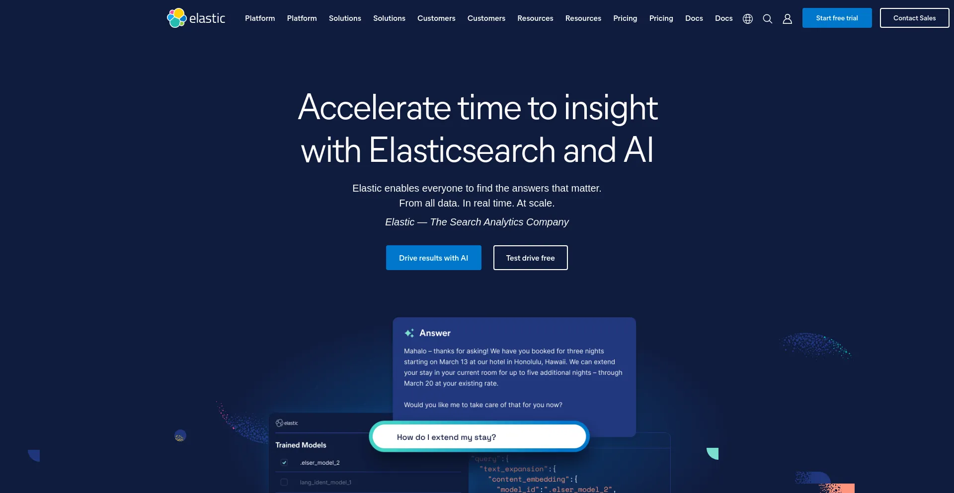 Screenshot of elastic.co homepage