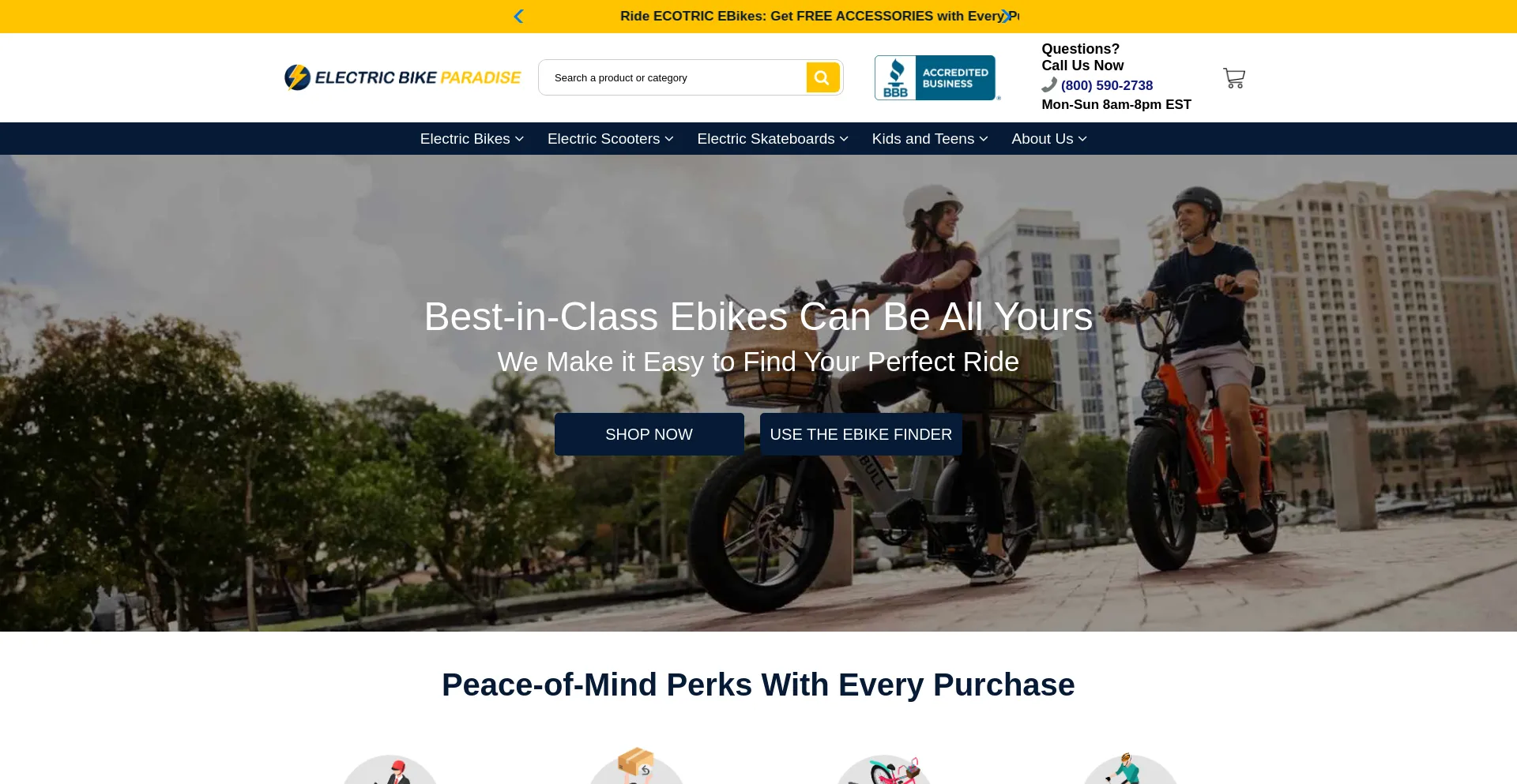 Screenshot of electricbikeparadise.com homepage