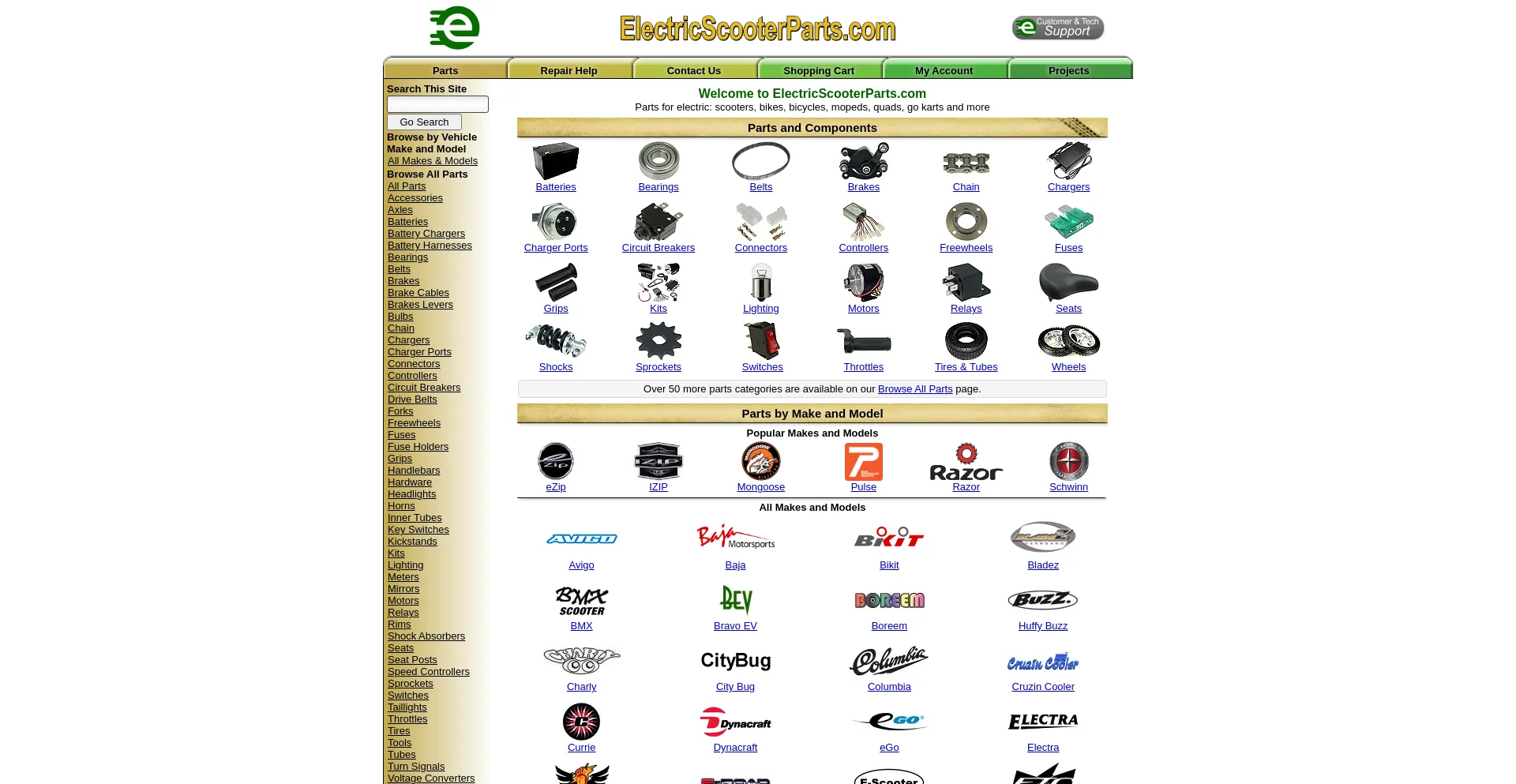Screenshot of electricscooterparts.com homepage
