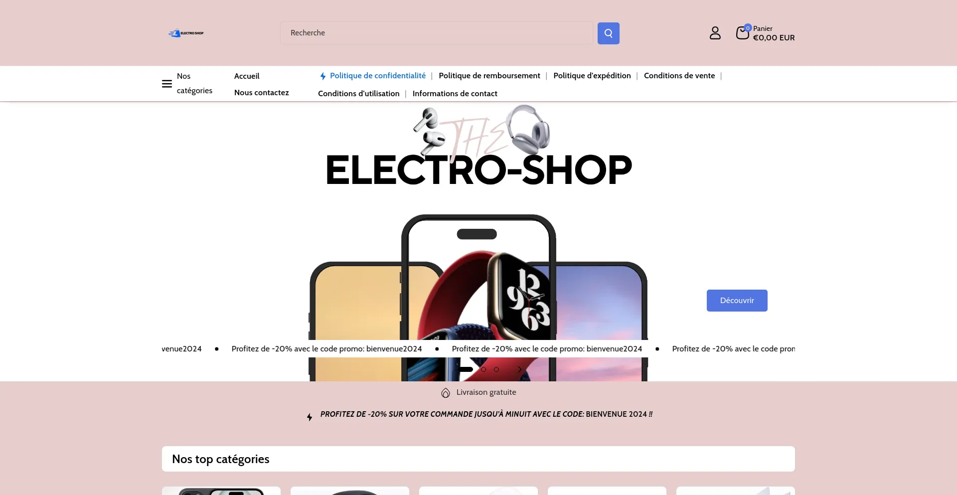 Screenshot of electrosshop.fr homepage