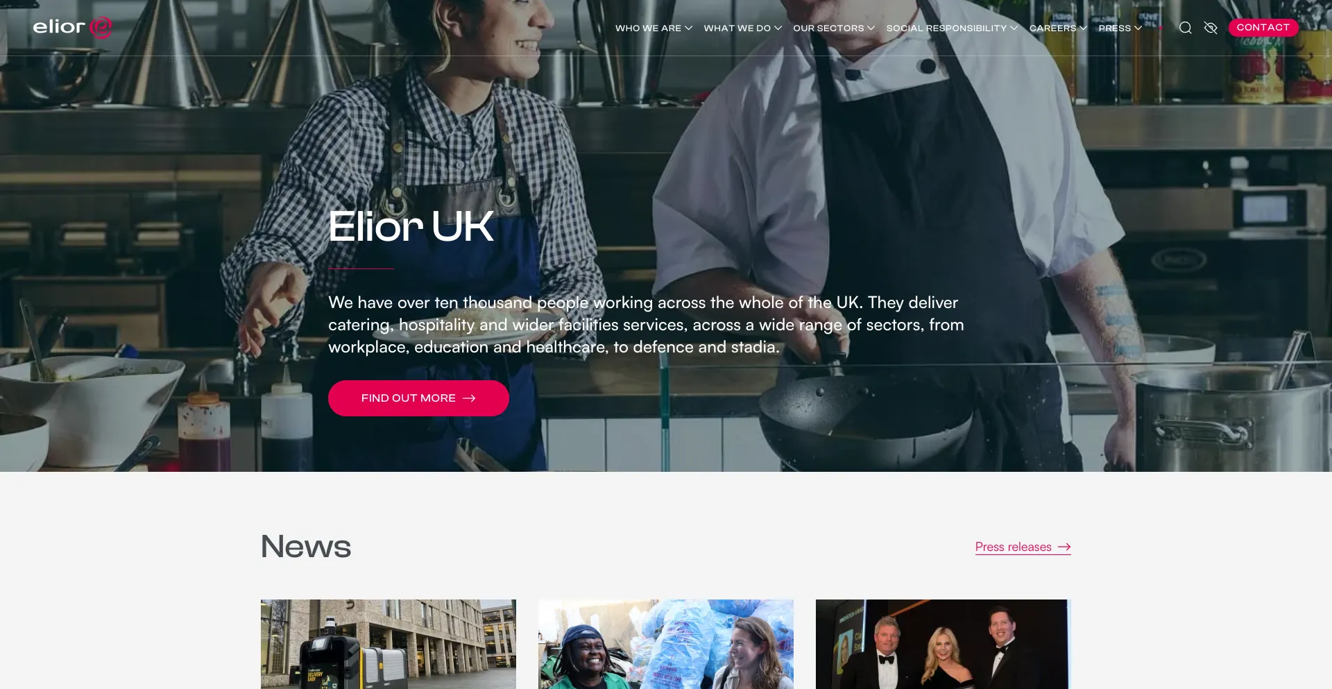 Screenshot of elior.co.uk homepage