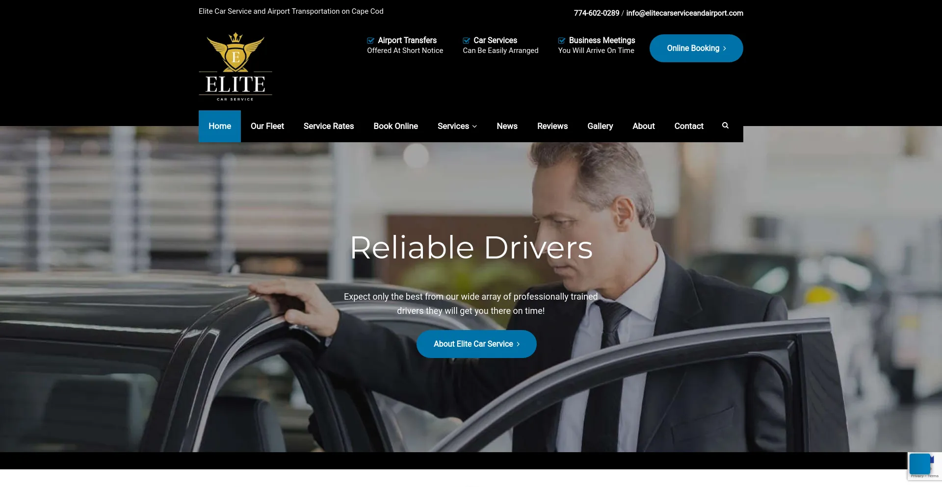 Screenshot of elitecarserviceandairport.com homepage