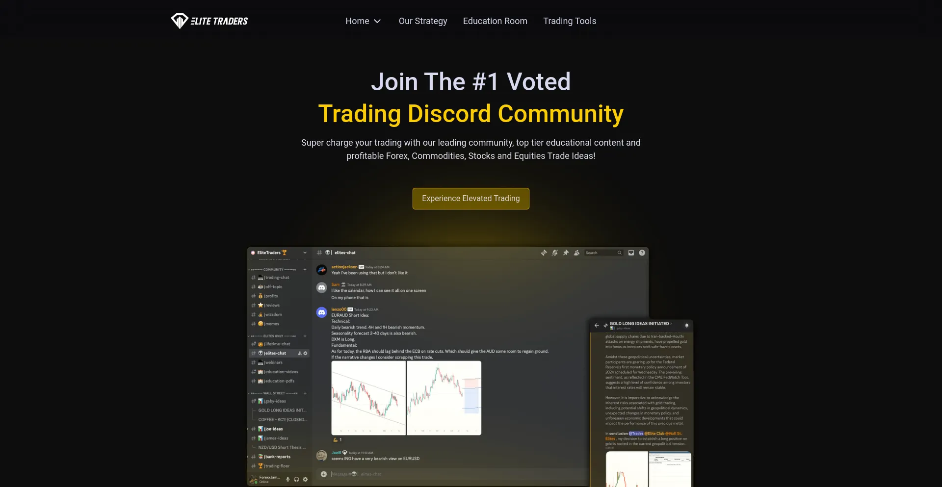 Screenshot of elitetraders.io homepage