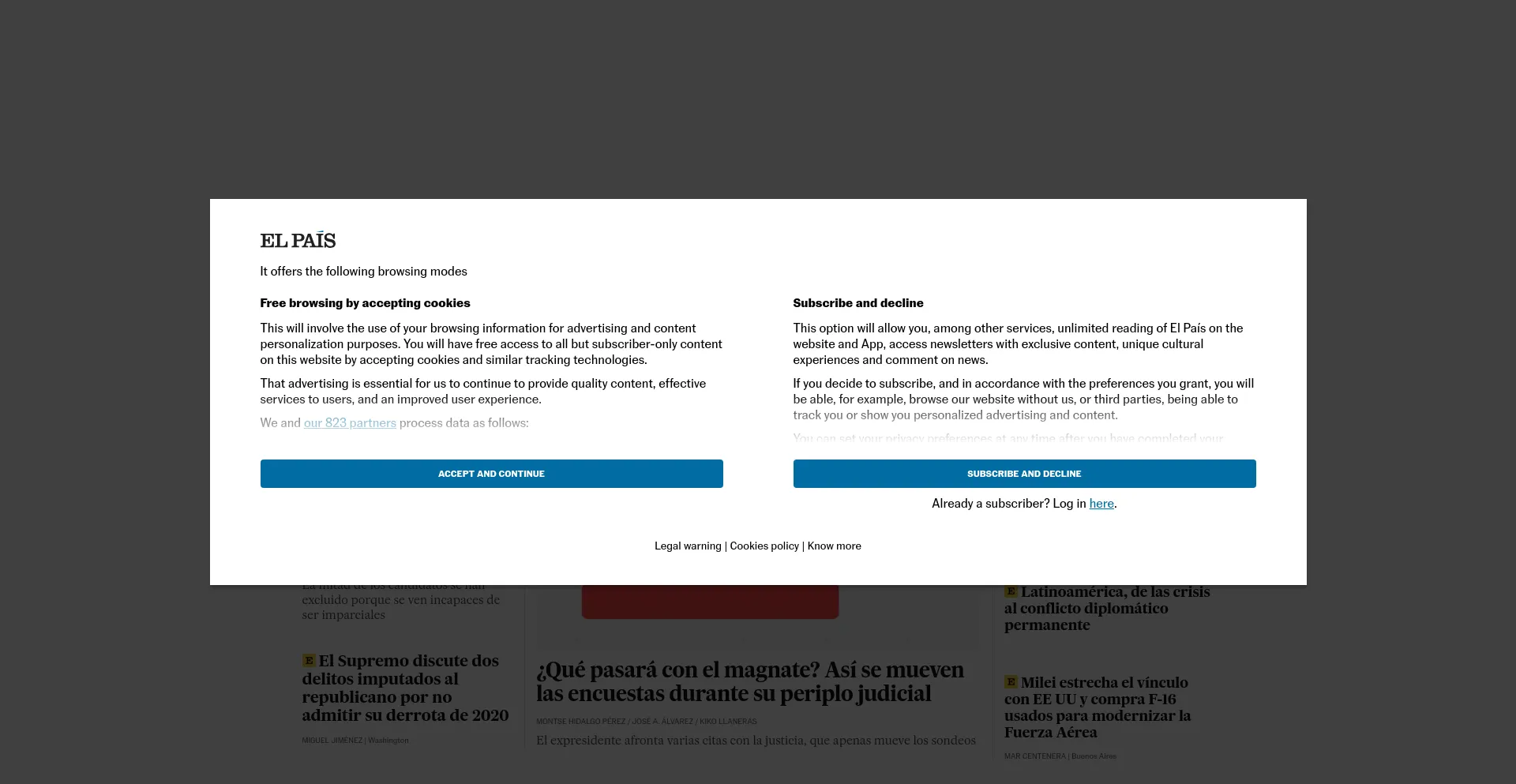 Screenshot of elpais.com homepage