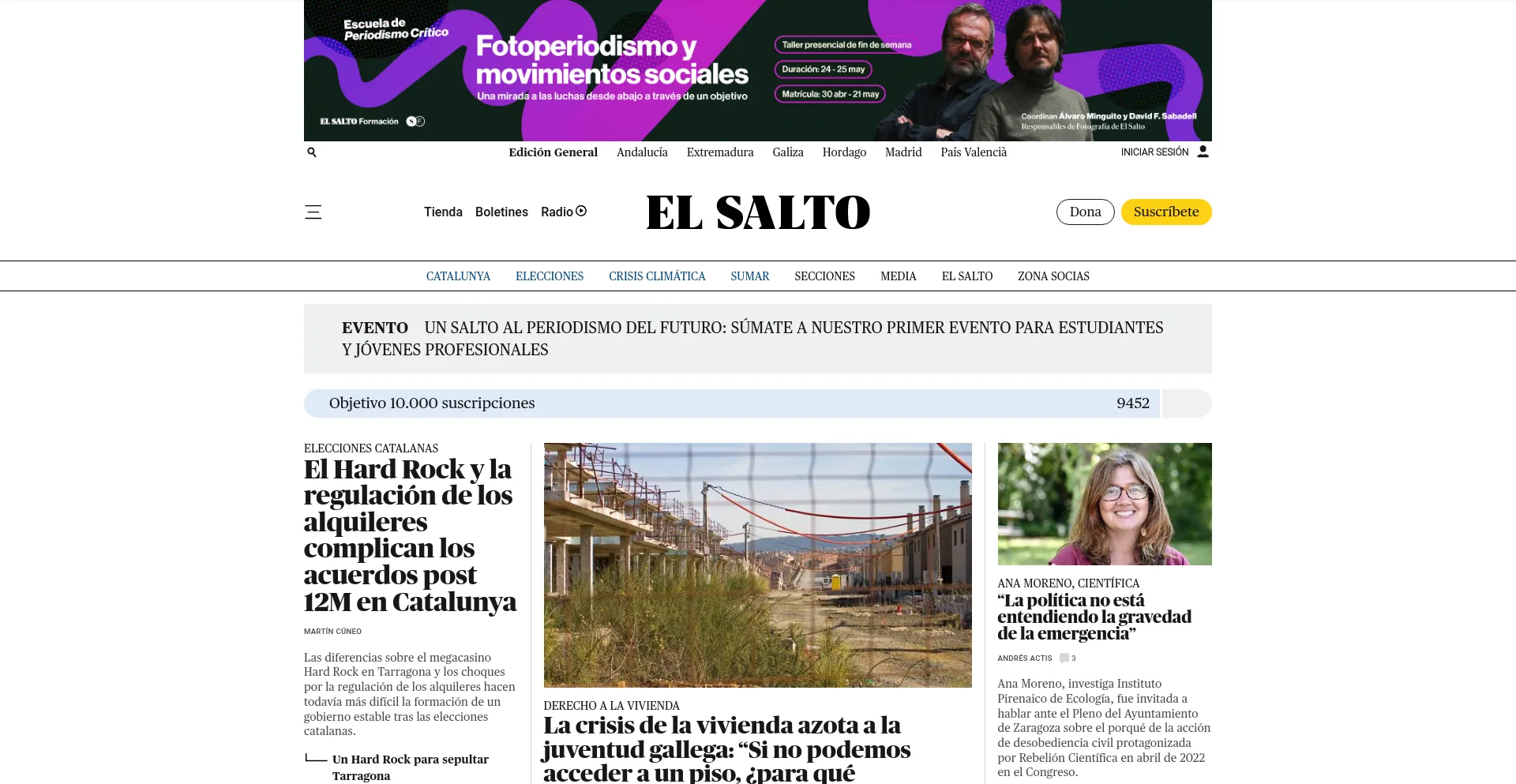 Screenshot of elsaltodiario.com homepage