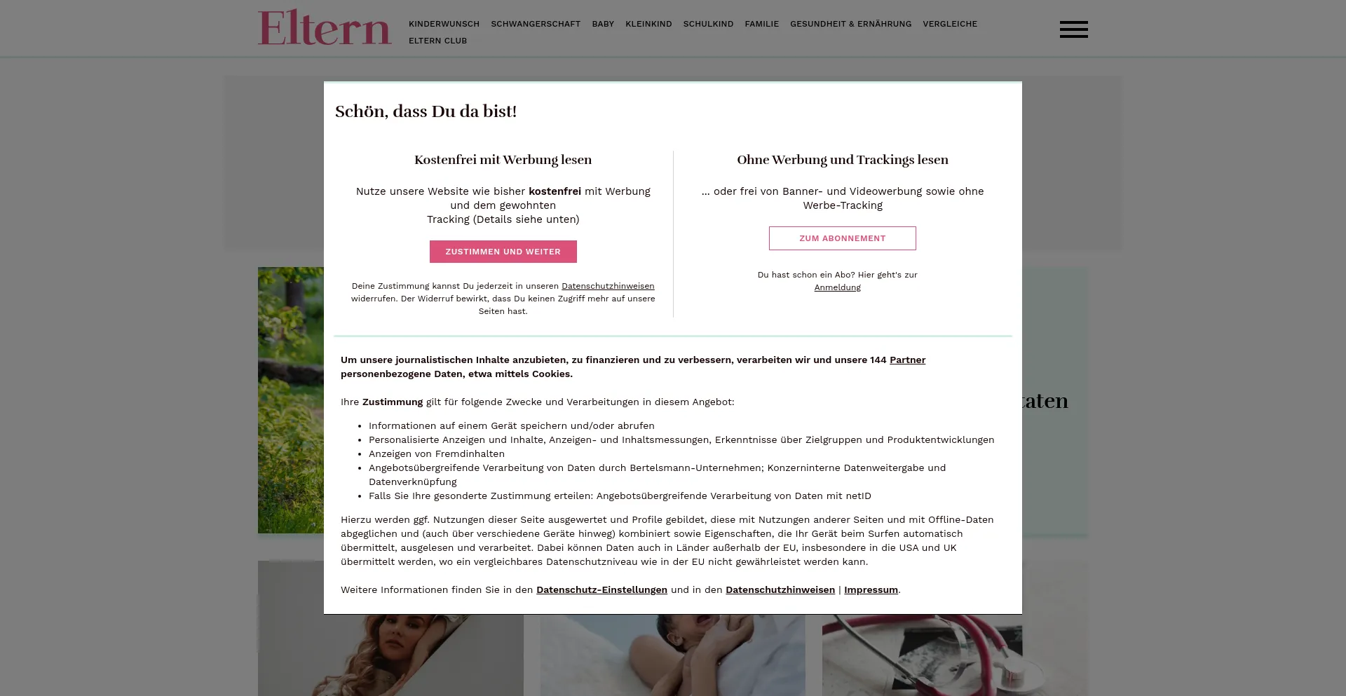 Screenshot of eltern.de homepage