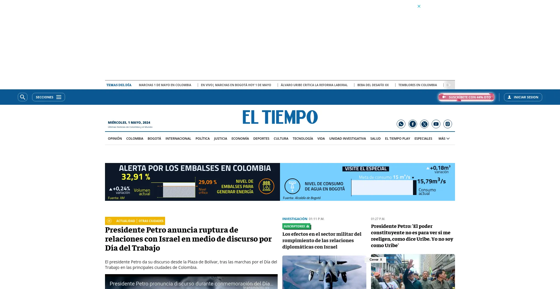 Screenshot of eltiempo.com homepage