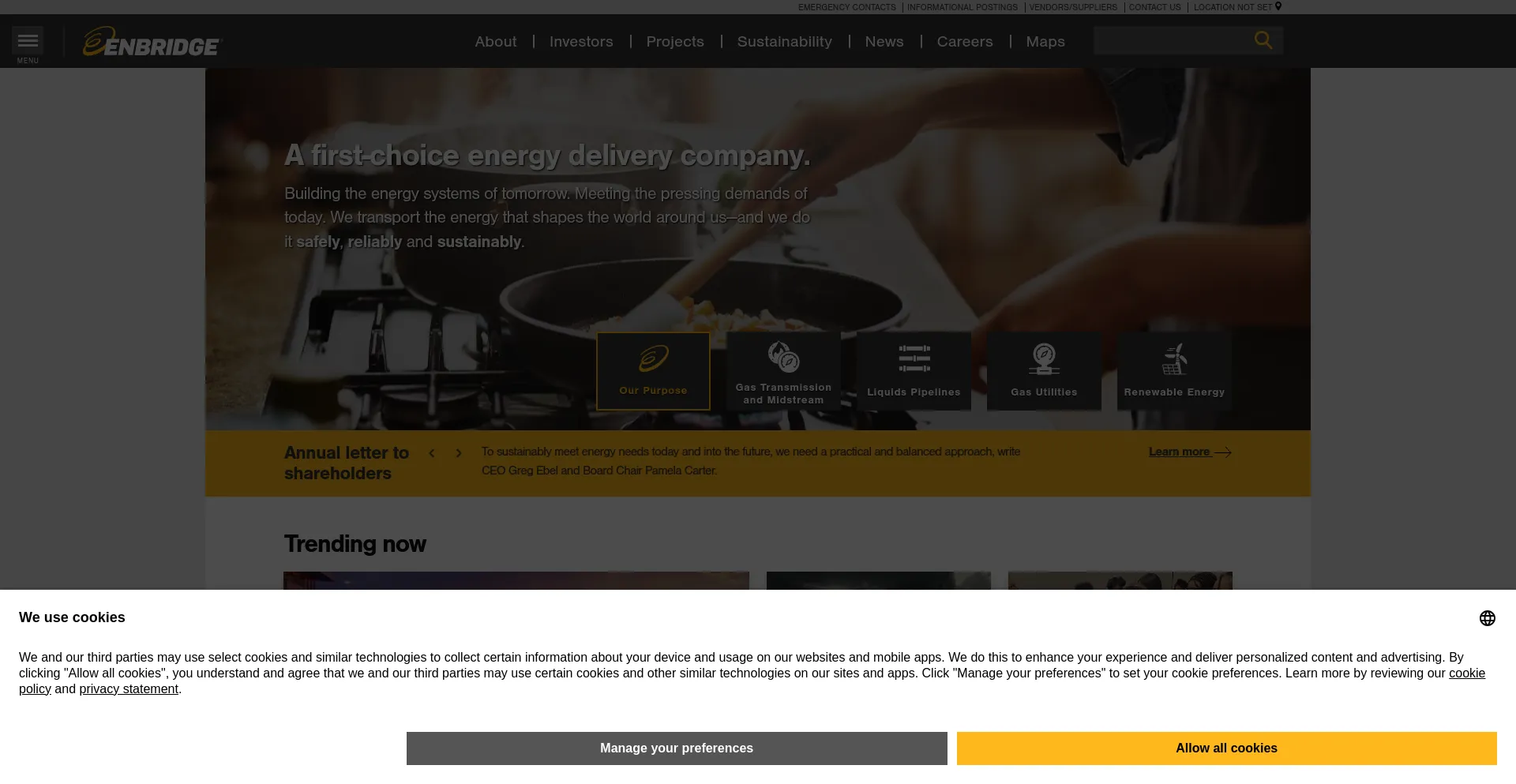 Screenshot of enbridge.com homepage