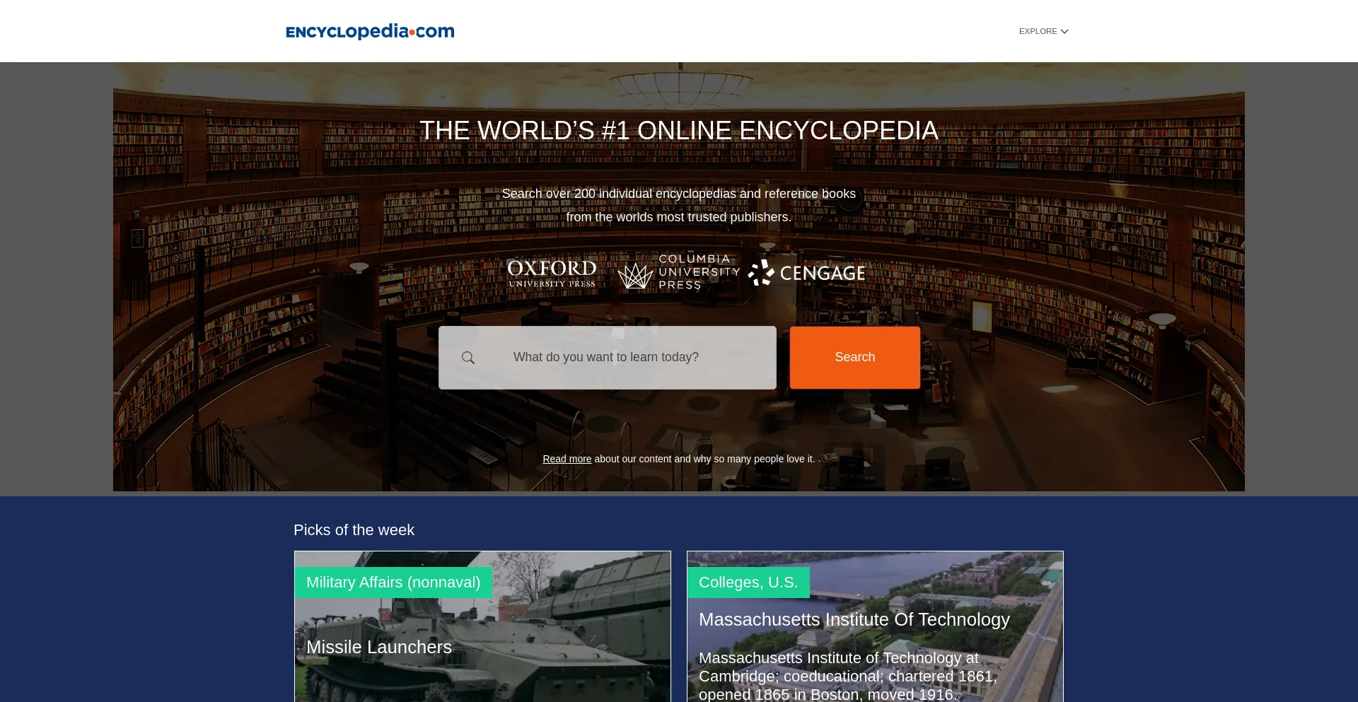 Screenshot of encyclopedia.com homepage