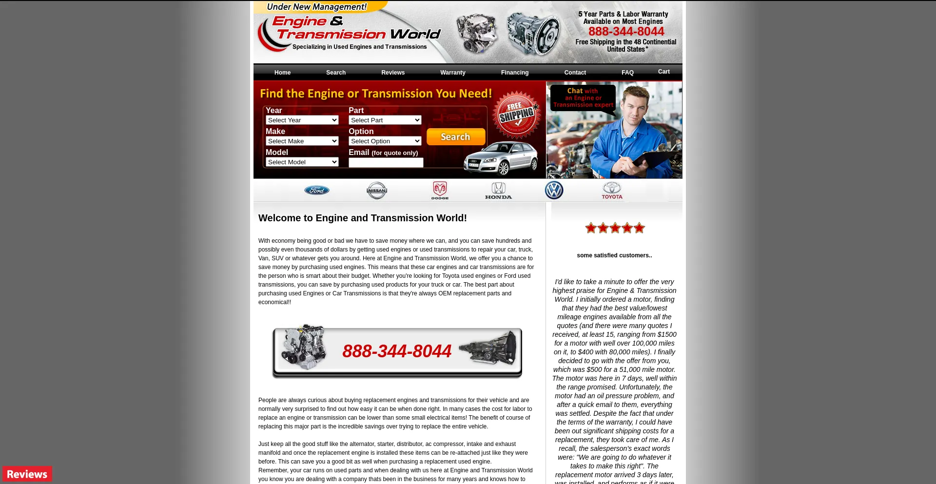 Screenshot of engineandtransmissionworld.com homepage