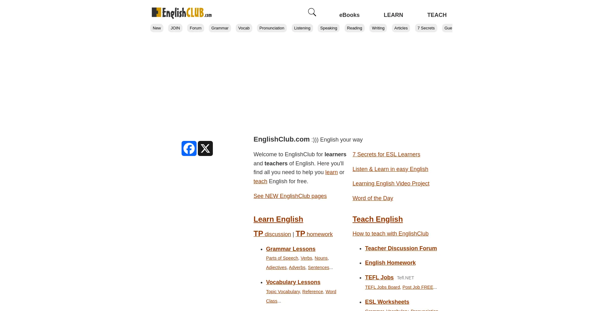 Screenshot of englishclub.com homepage