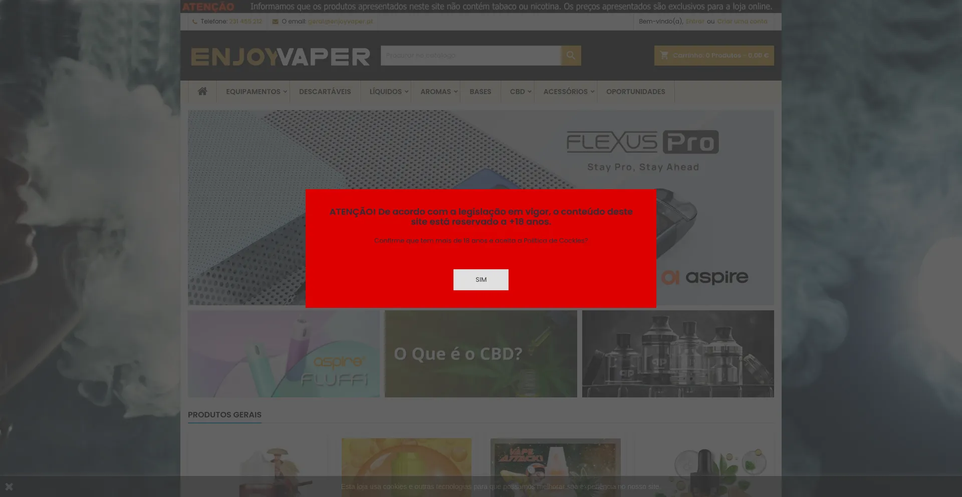 Screenshot of enjoyvaper.pt homepage