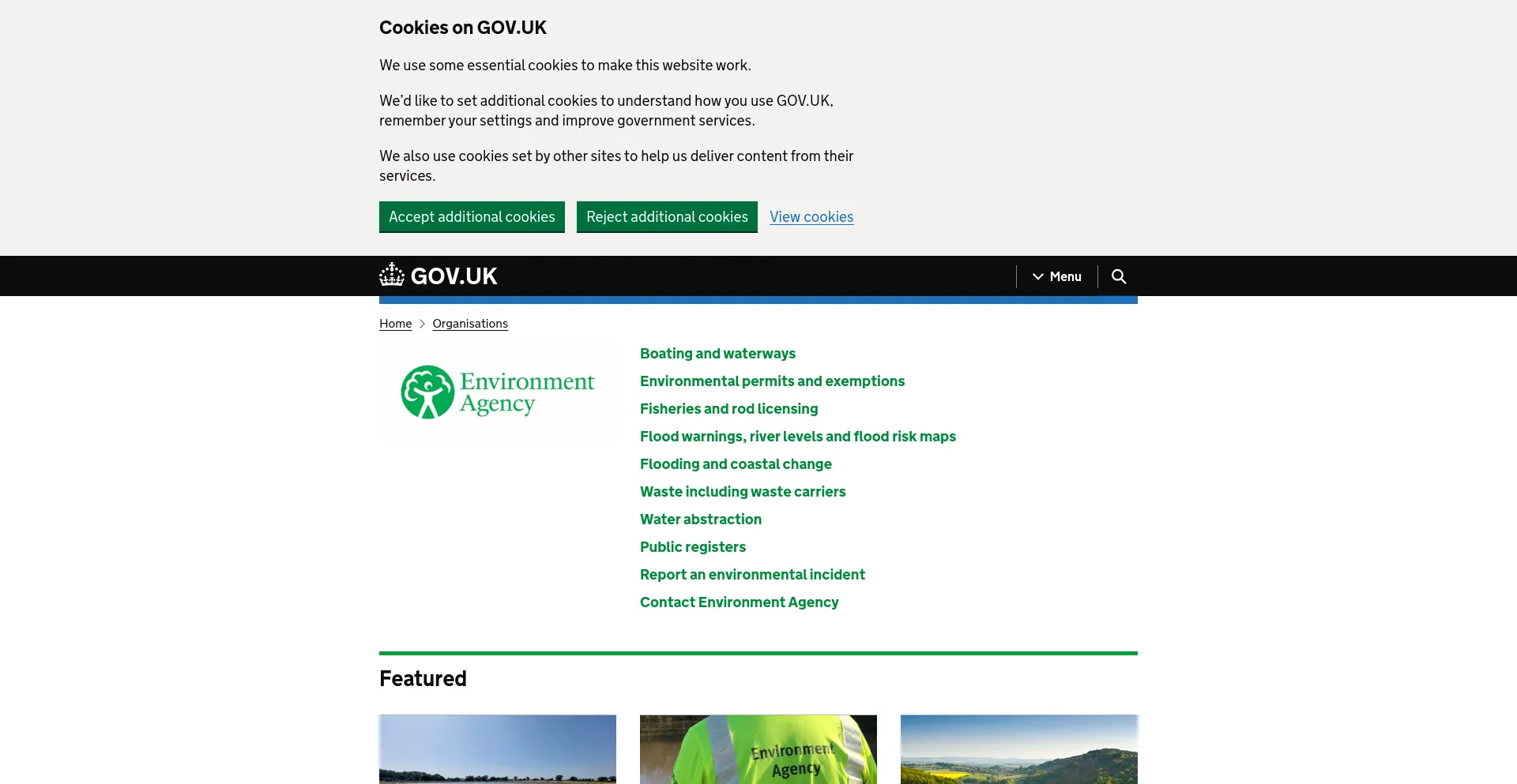 Screenshot of environment-agency.gov.uk homepage