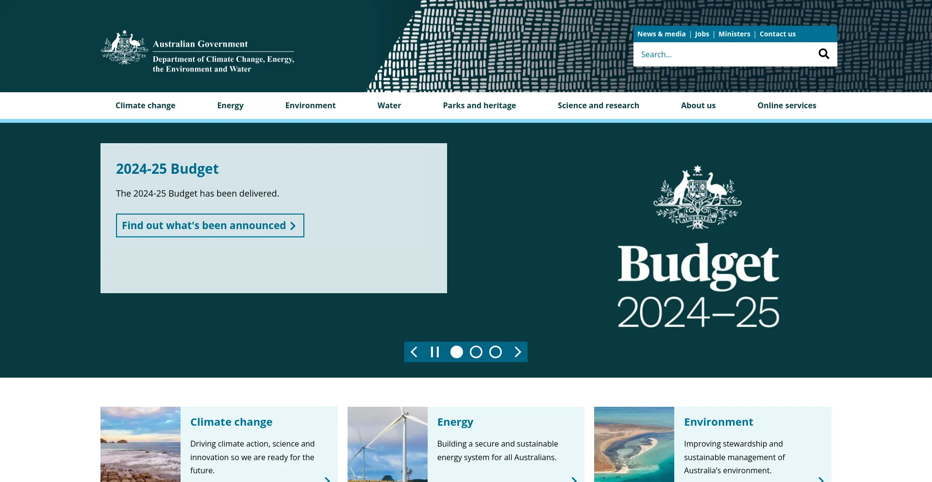 Screenshot of environment.gov.au homepage