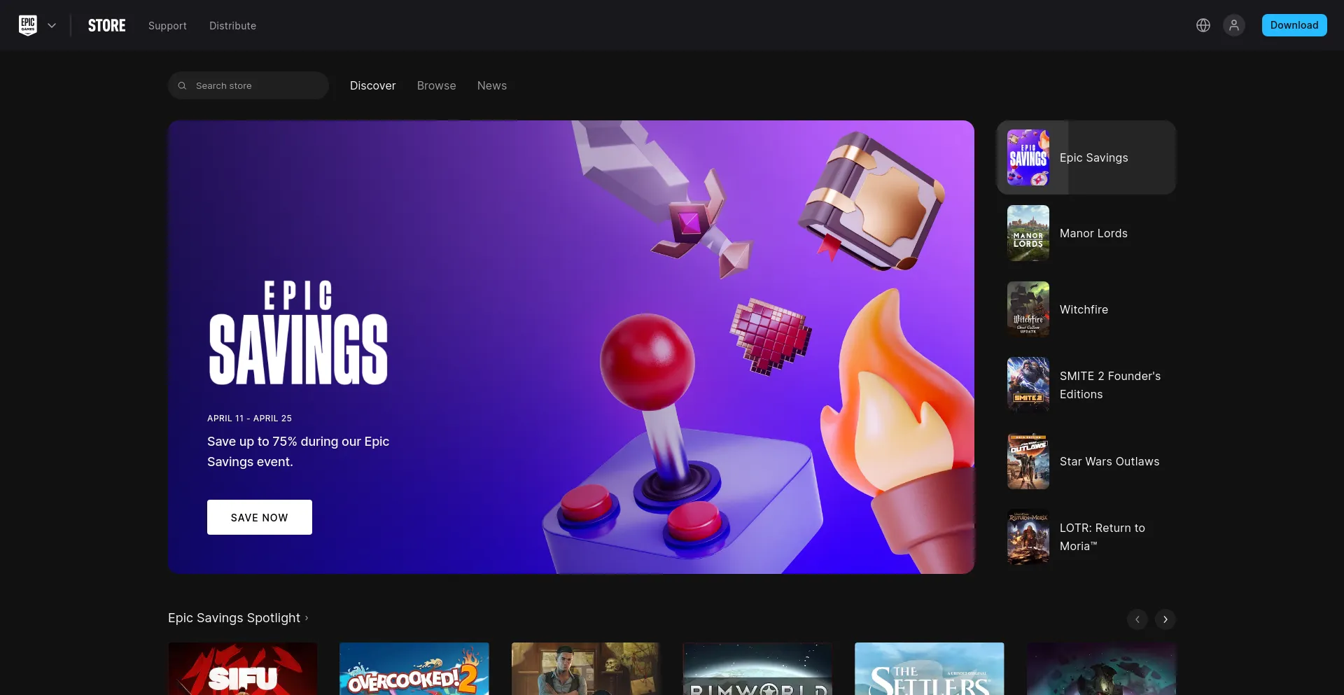 Screenshot of epicgames.com homepage