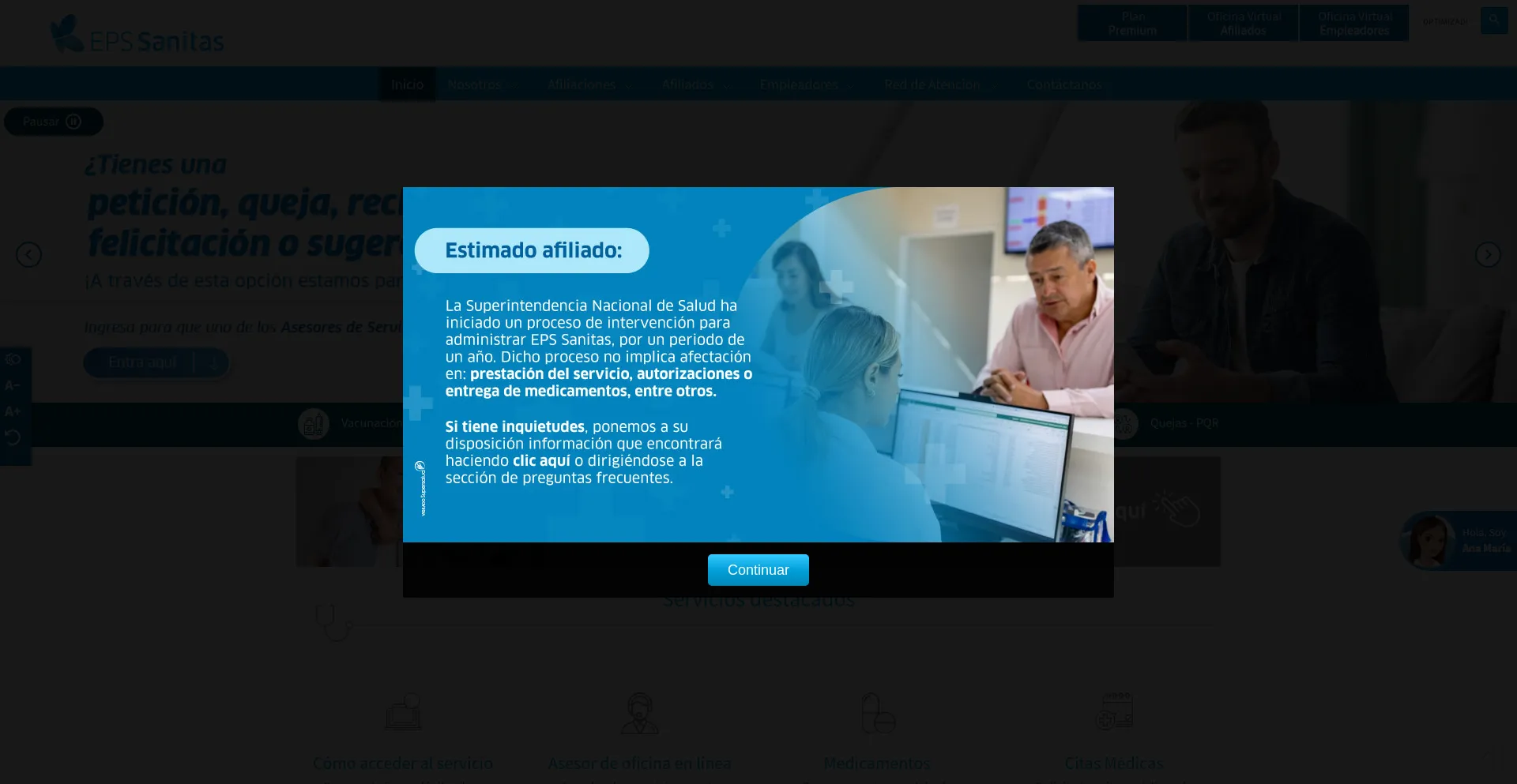 Screenshot of epssanitas.com homepage