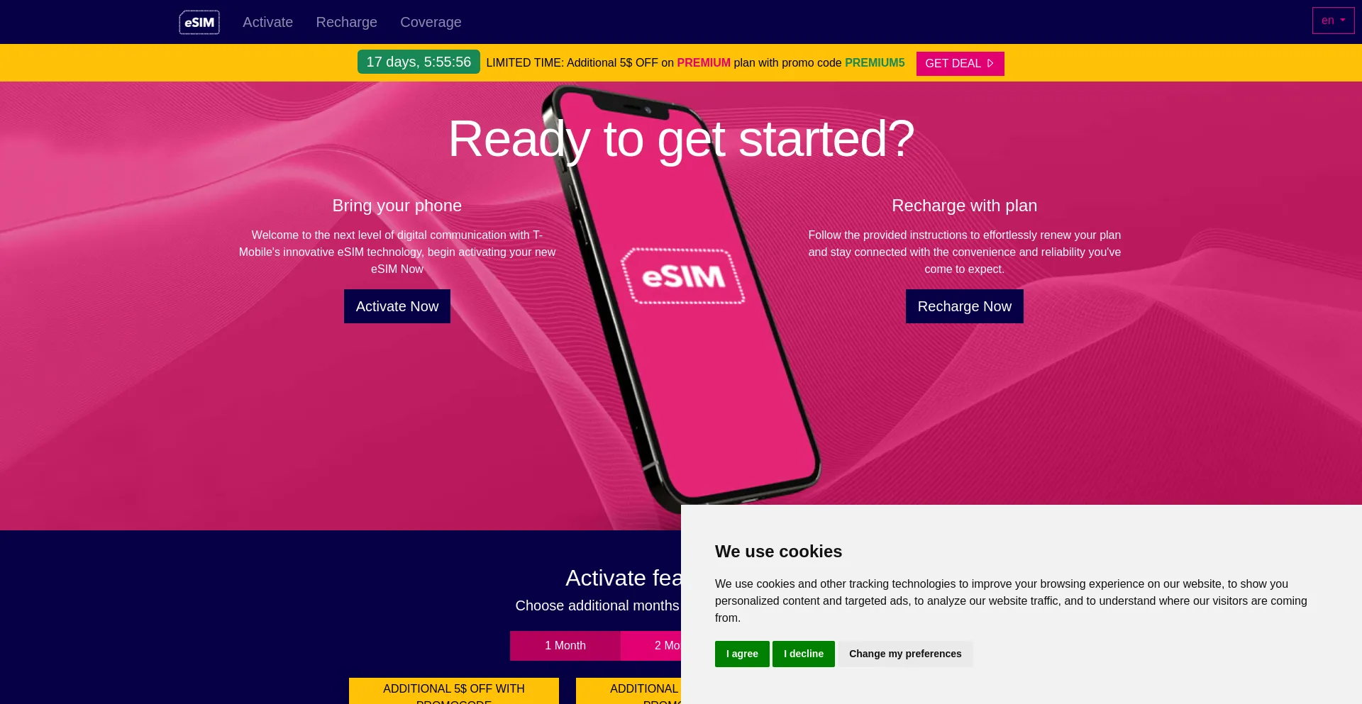 Screenshot of esimcard.us homepage