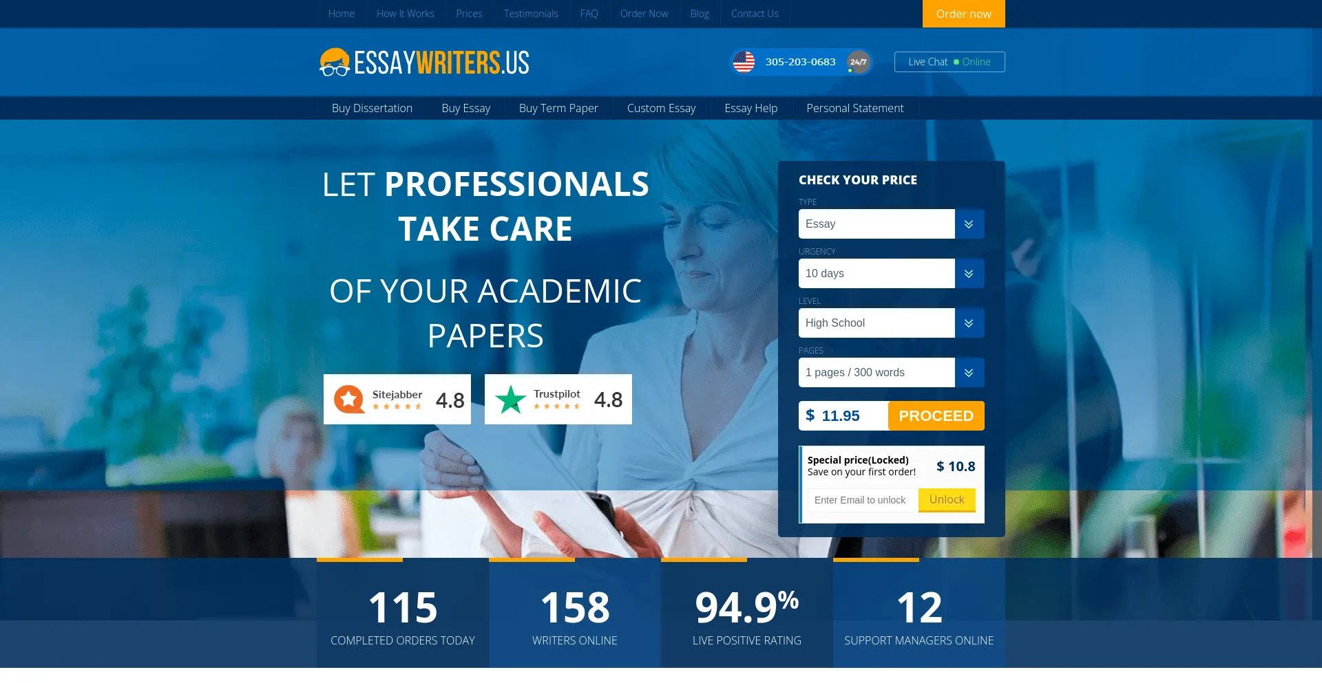 Screenshot of essaywriters.us homepage