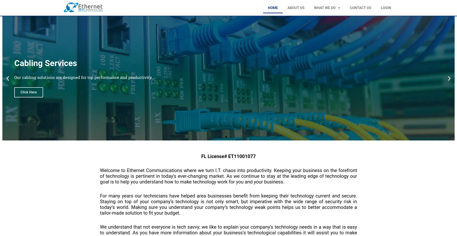 Screenshot of ethernetcomm.com homepage