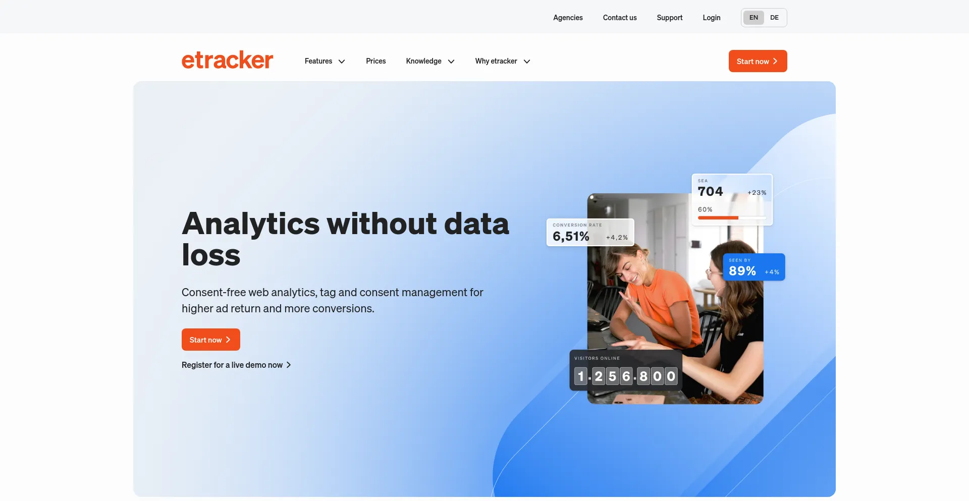 Screenshot of etracker.de homepage