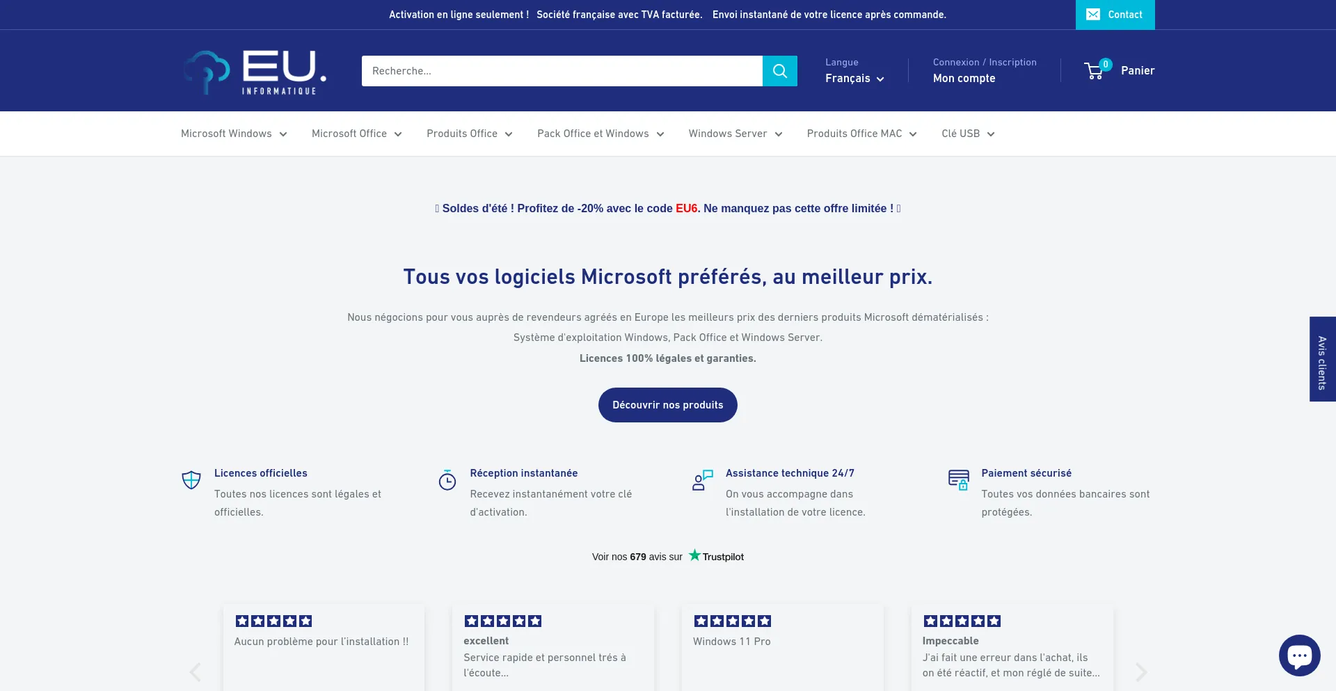 Screenshot of euinformatique.fr homepage