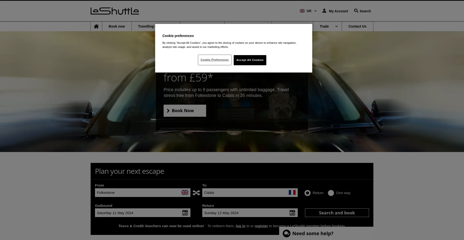 Screenshot of eurotunnel.com homepage