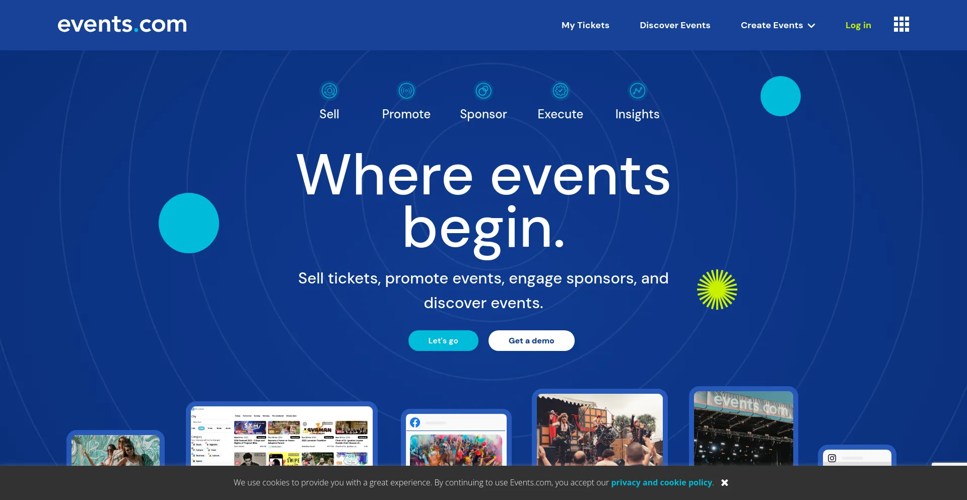 Screenshot of events.com homepage