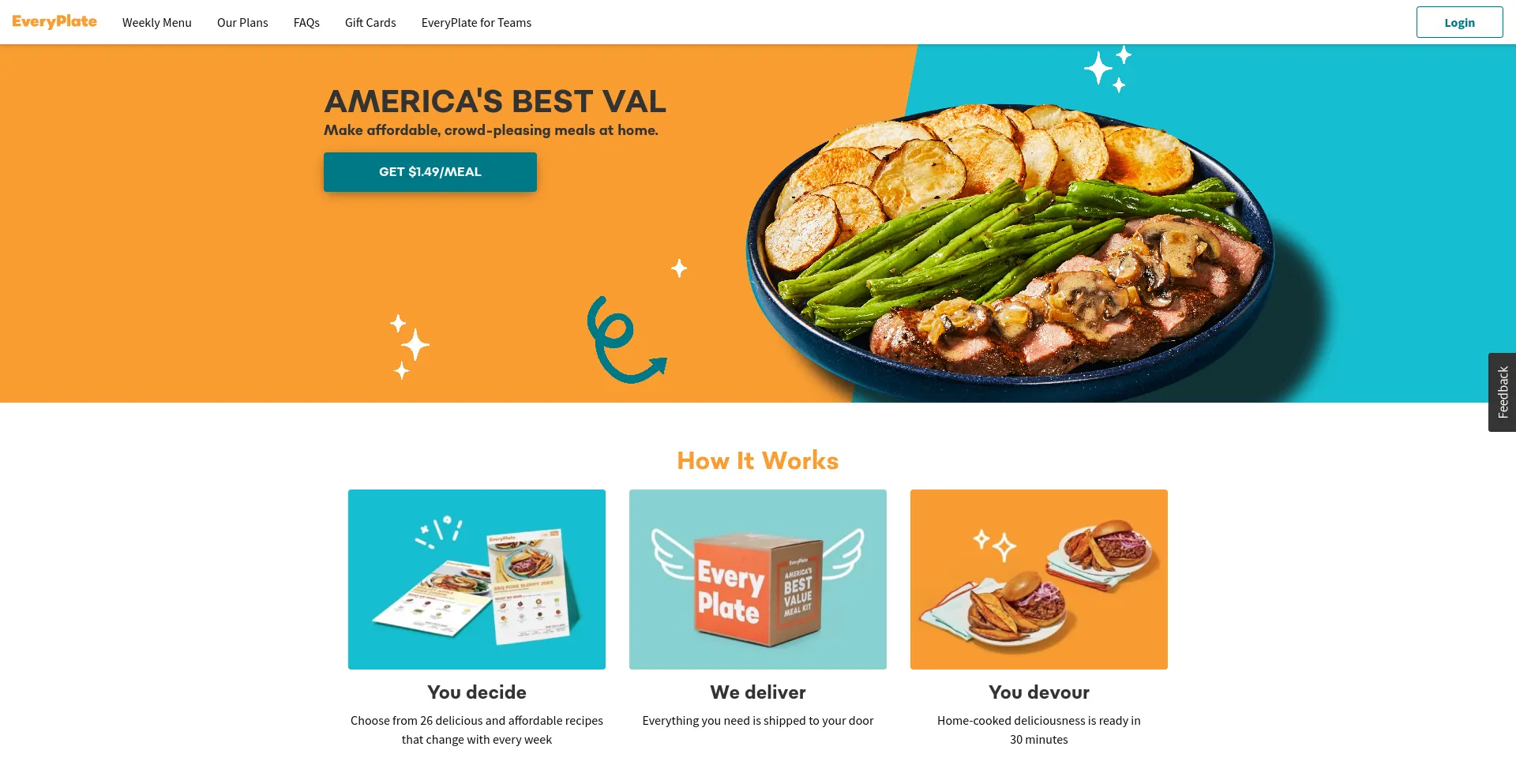 Screenshot of everyplate.com homepage