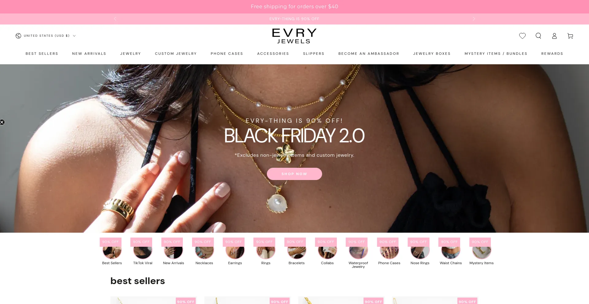 Screenshot of evryjewels.com homepage