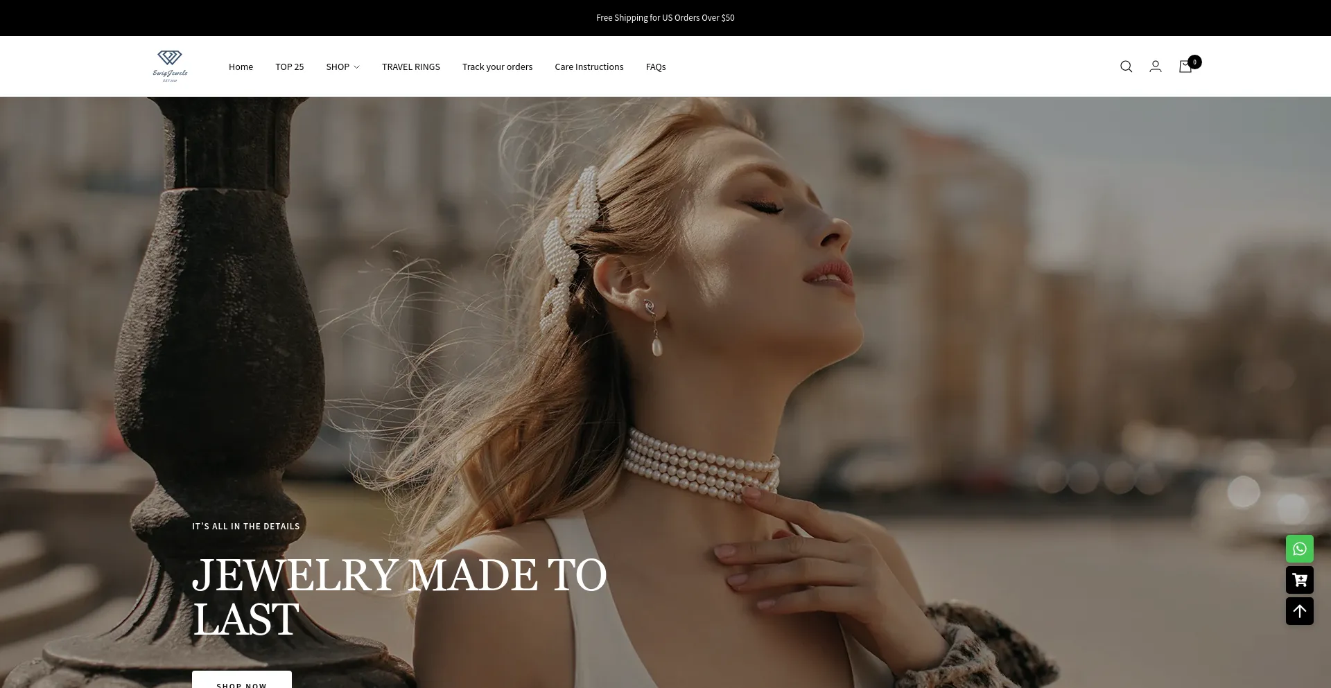 Screenshot of ewigjewels.com homepage