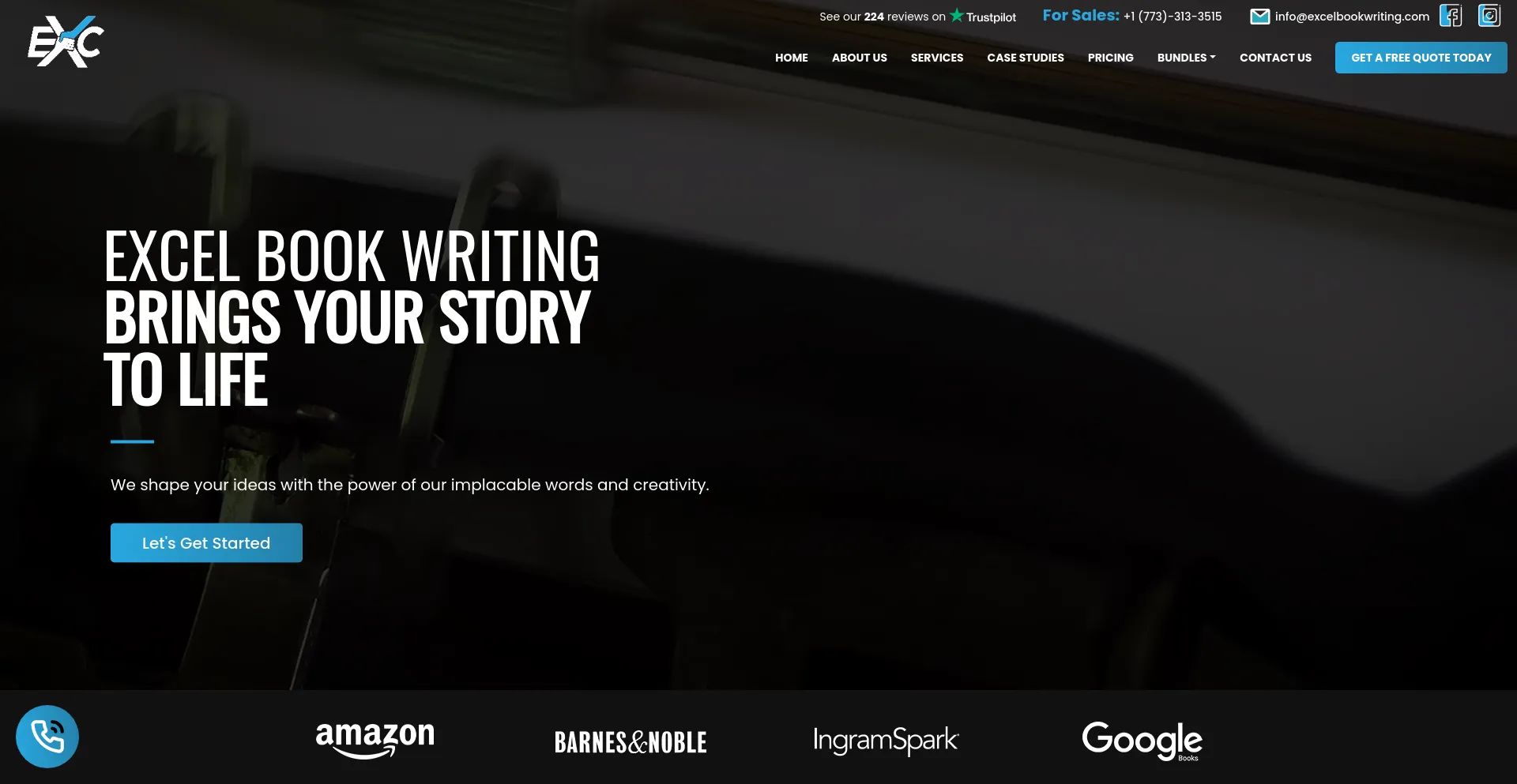 Screenshot of excelbookwriting.com homepage