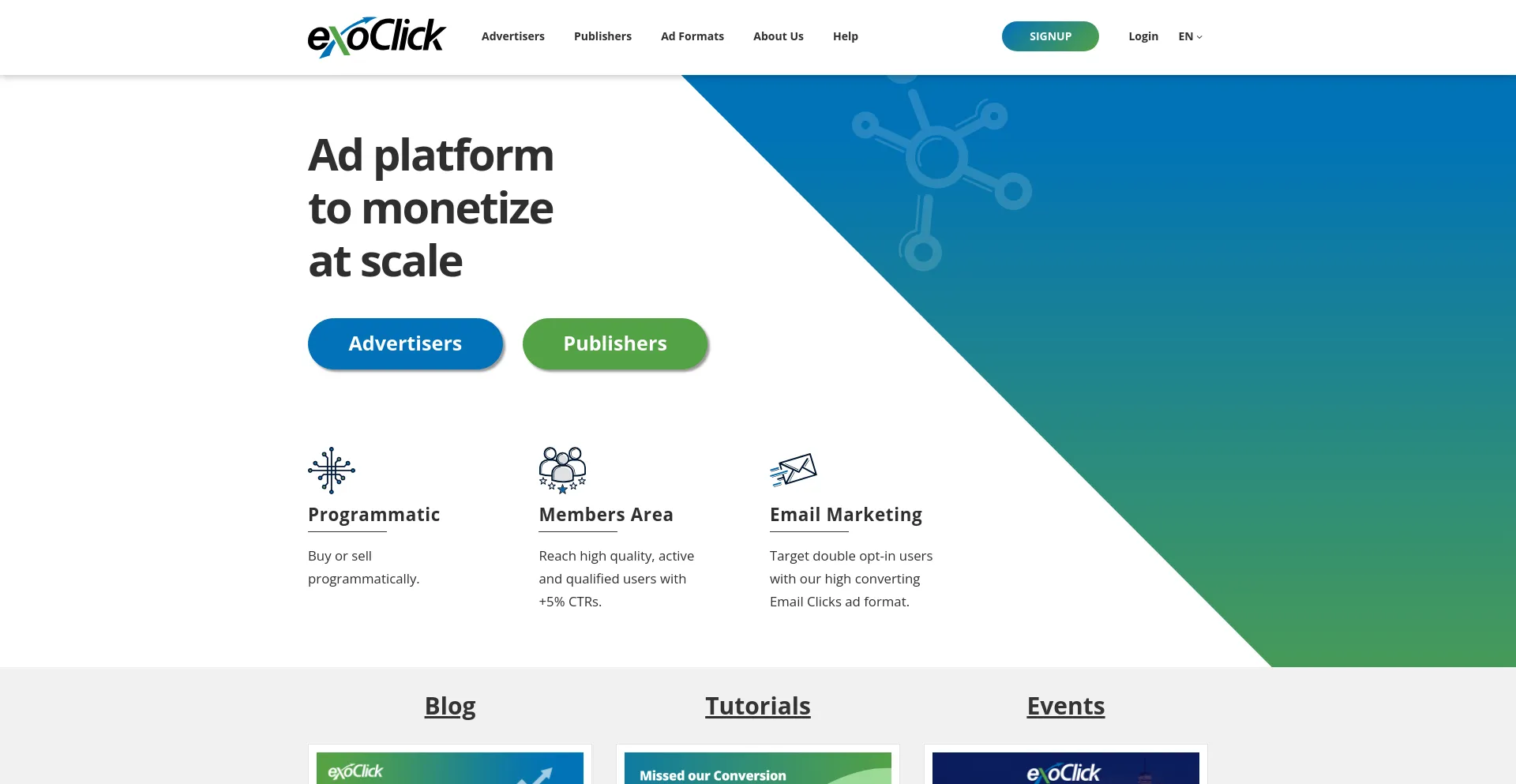 Screenshot of exoclick.com homepage