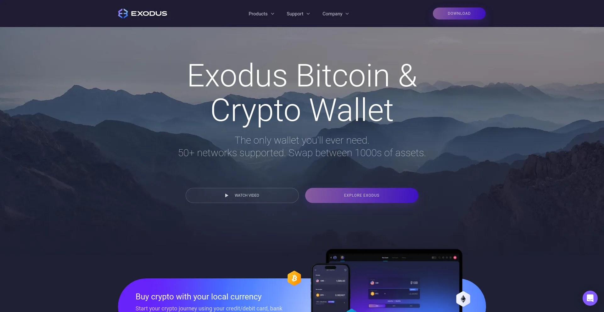 Screenshot of exodus.com homepage