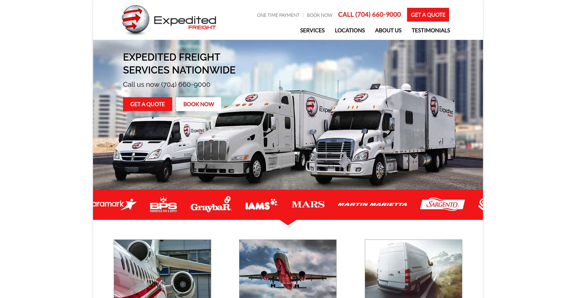 Screenshot of expeditedfreight.com homepage