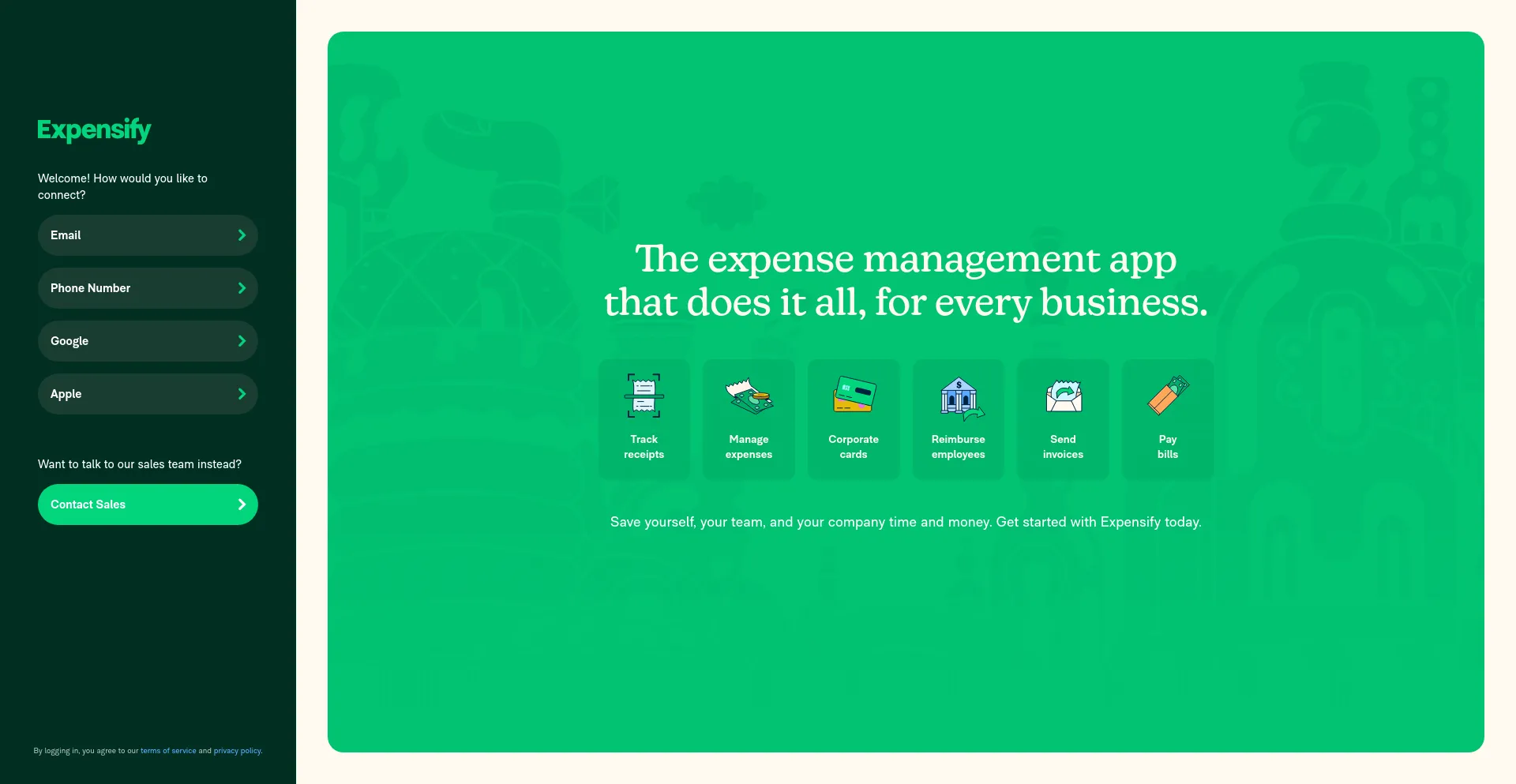 Screenshot of expensify.com homepage