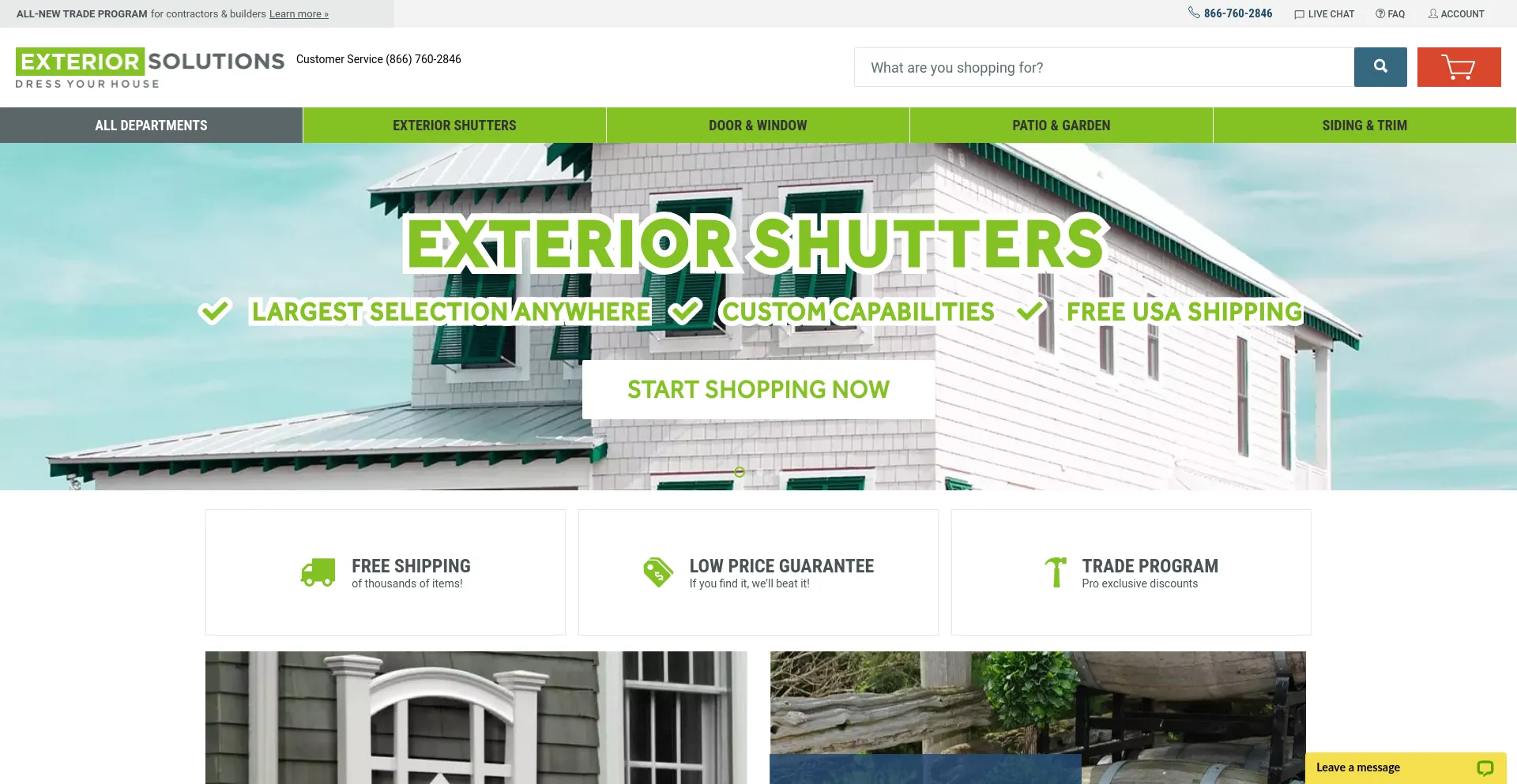 Screenshot of exteriorsolutions.com homepage