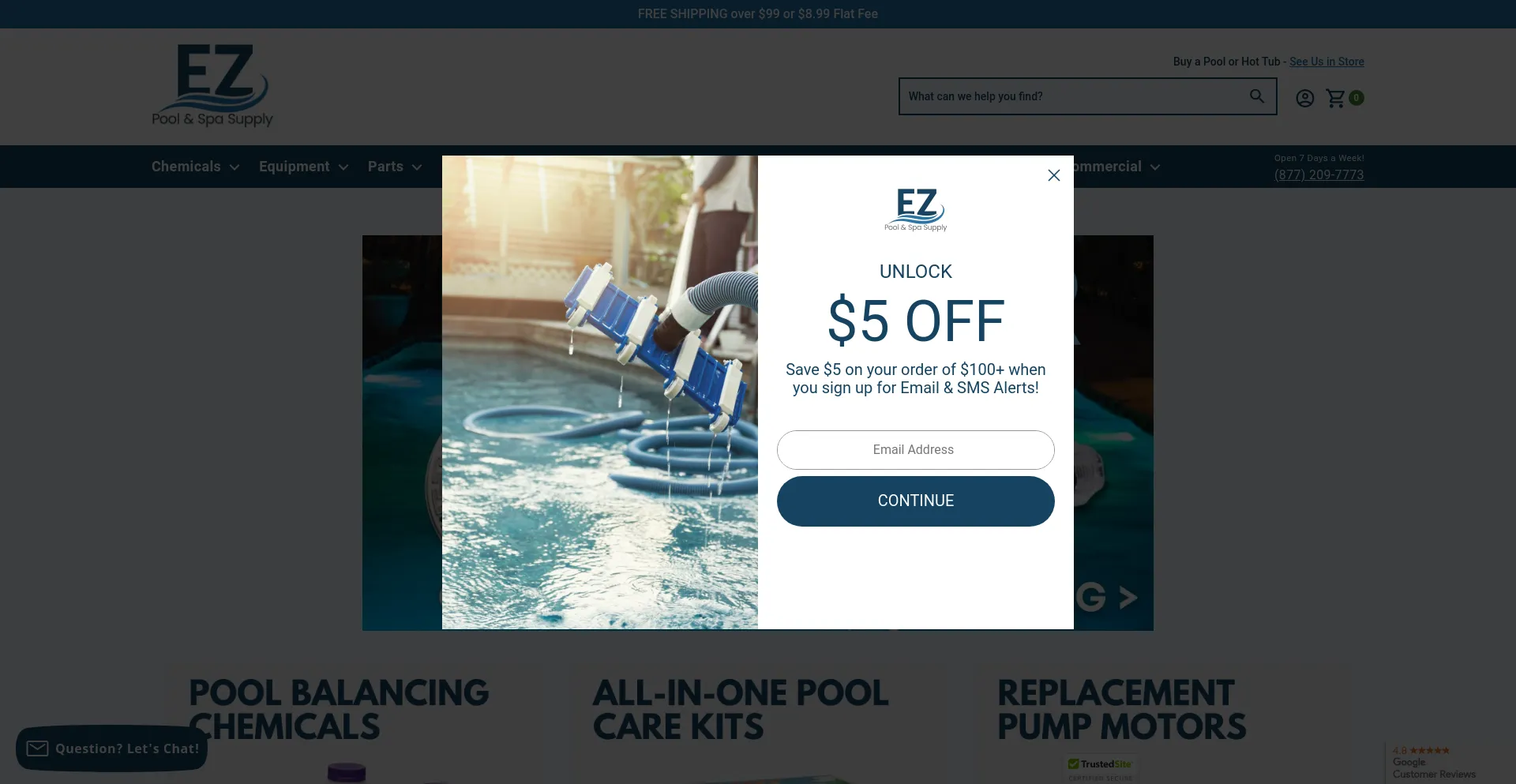 Screenshot of eztestpools.com homepage