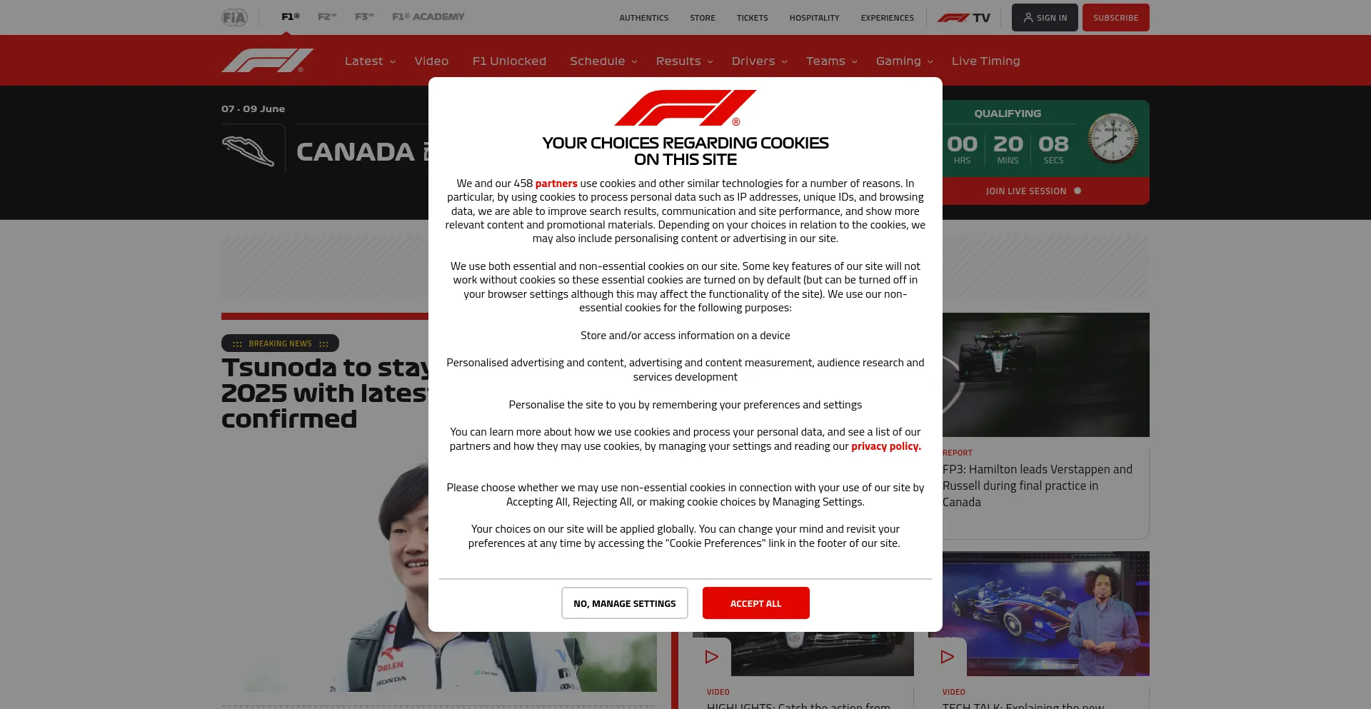 Screenshot of f1.com homepage