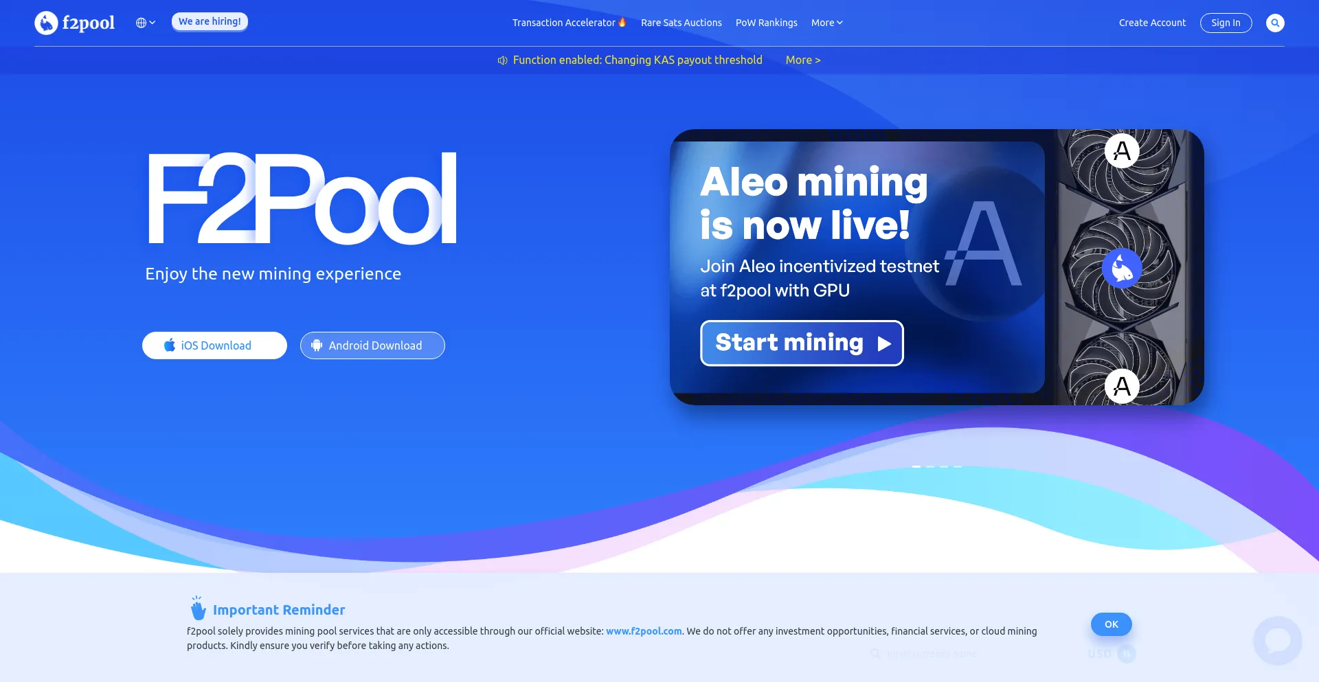 Screenshot of f2pool.com homepage