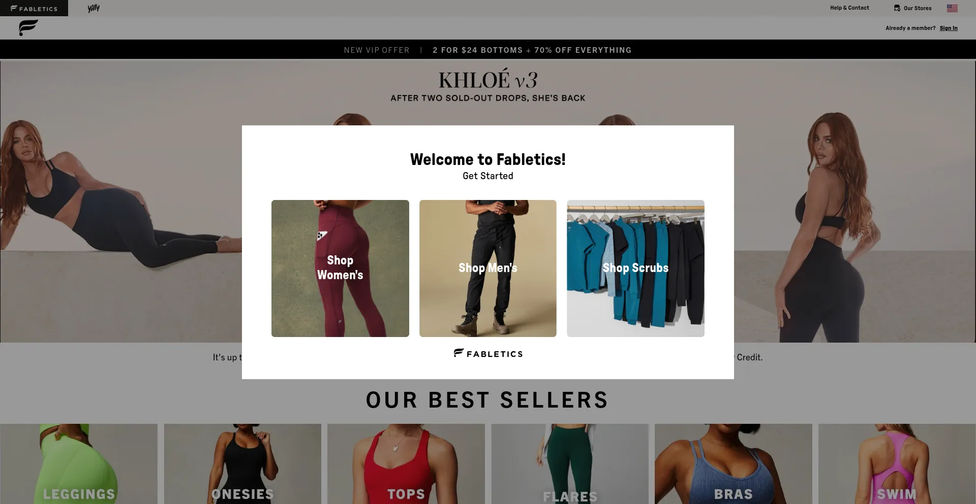 Screenshot of fabletics.com homepage