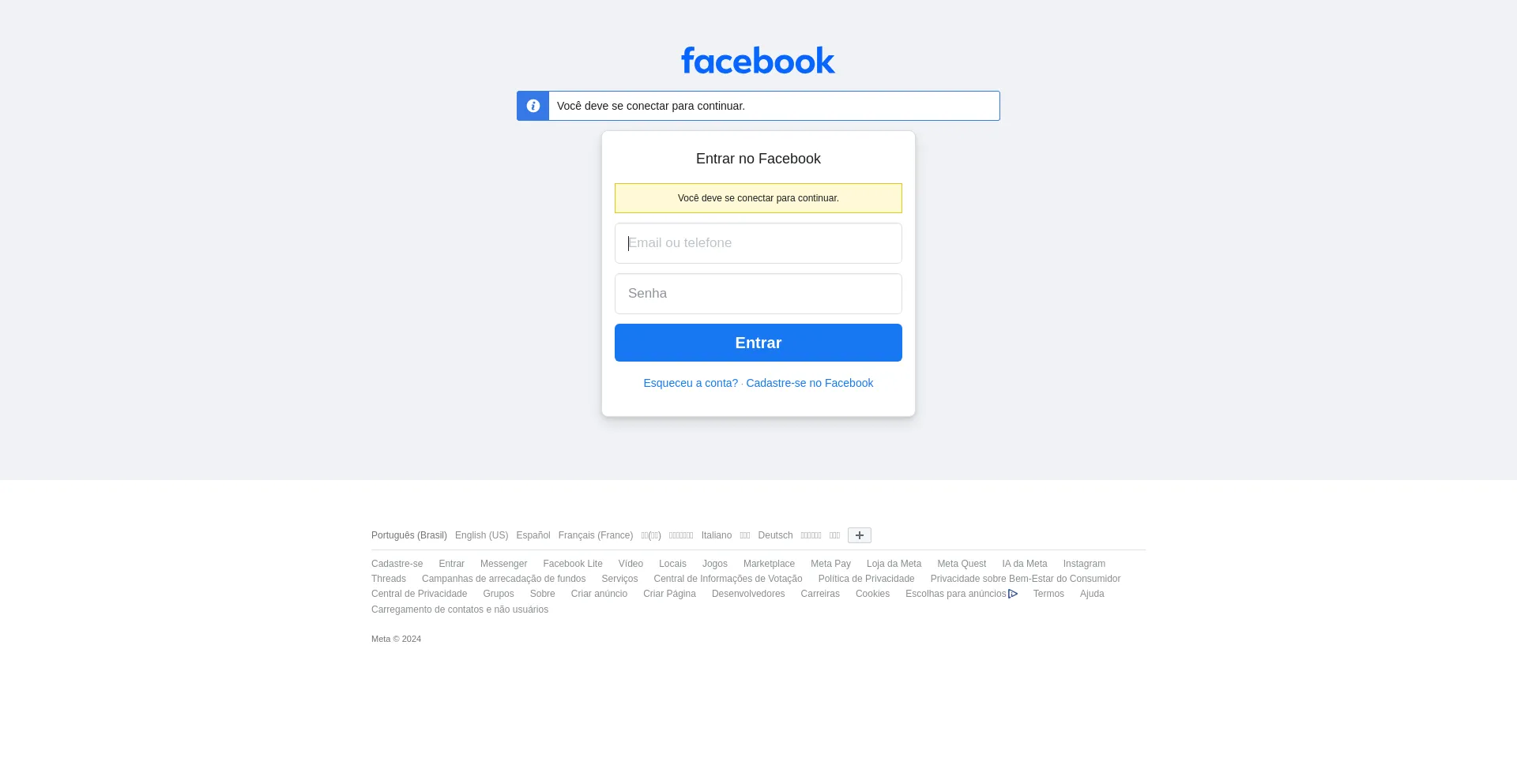 Screenshot of facebook.com.br homepage