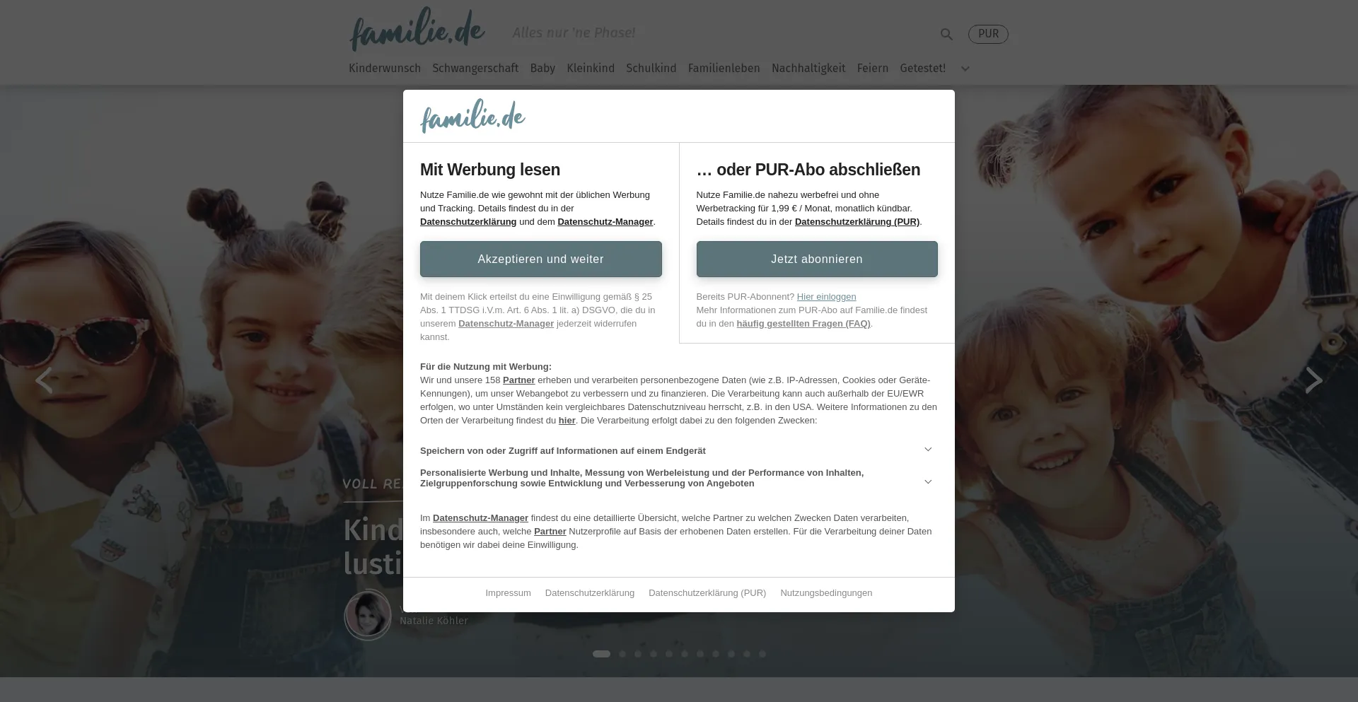 Screenshot of familie.de homepage