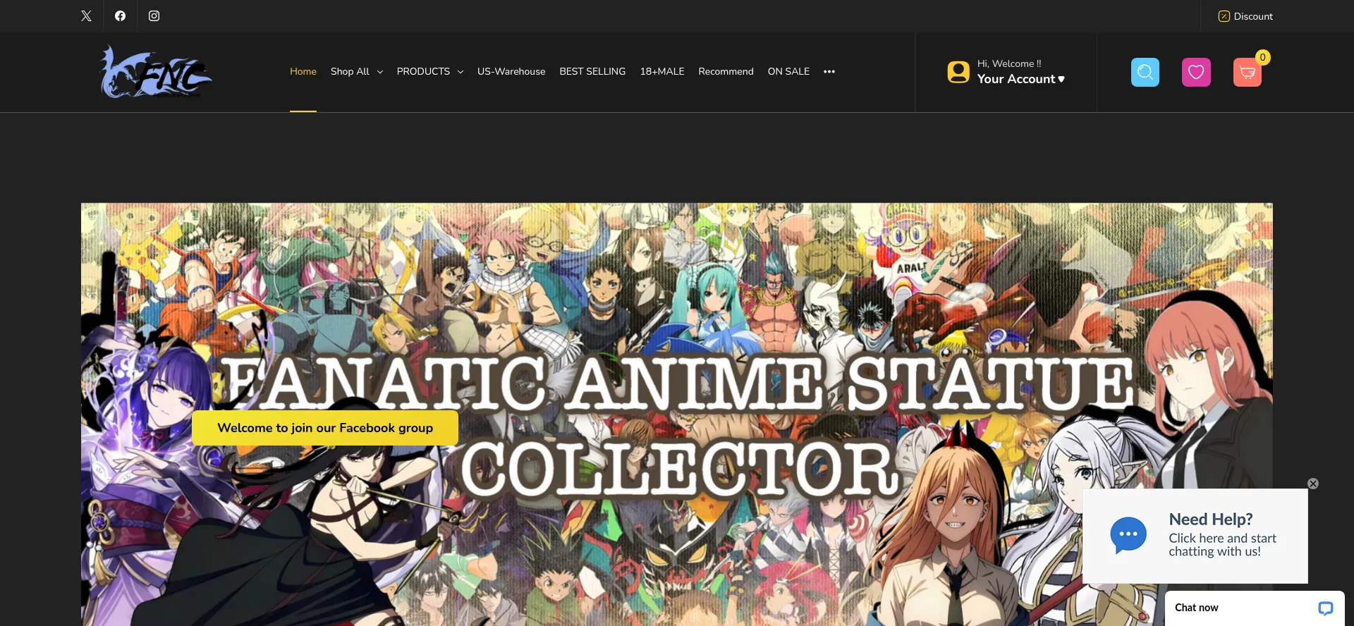 Screenshot of fanaticanimestore.com homepage