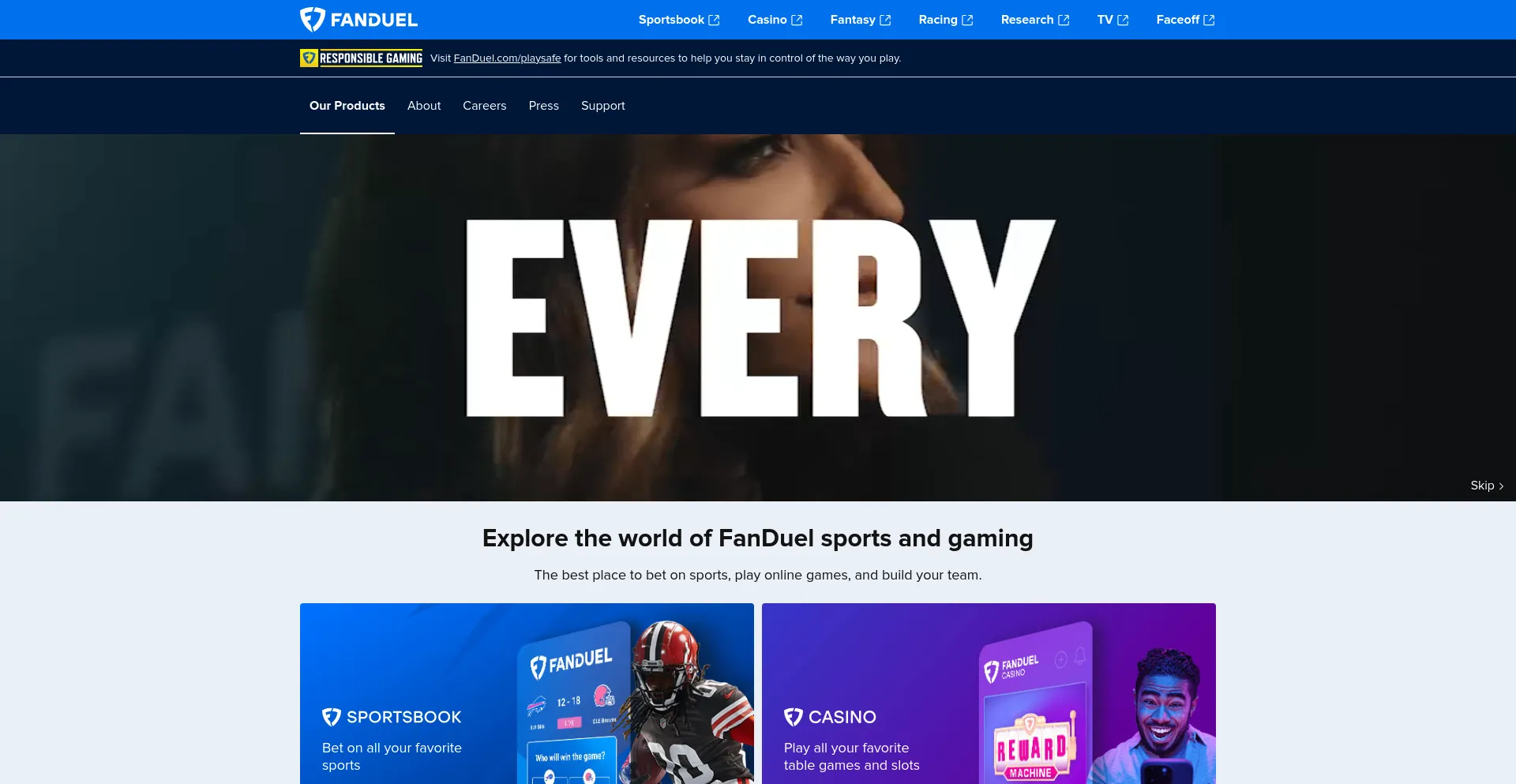 Screenshot of fanduel.com homepage