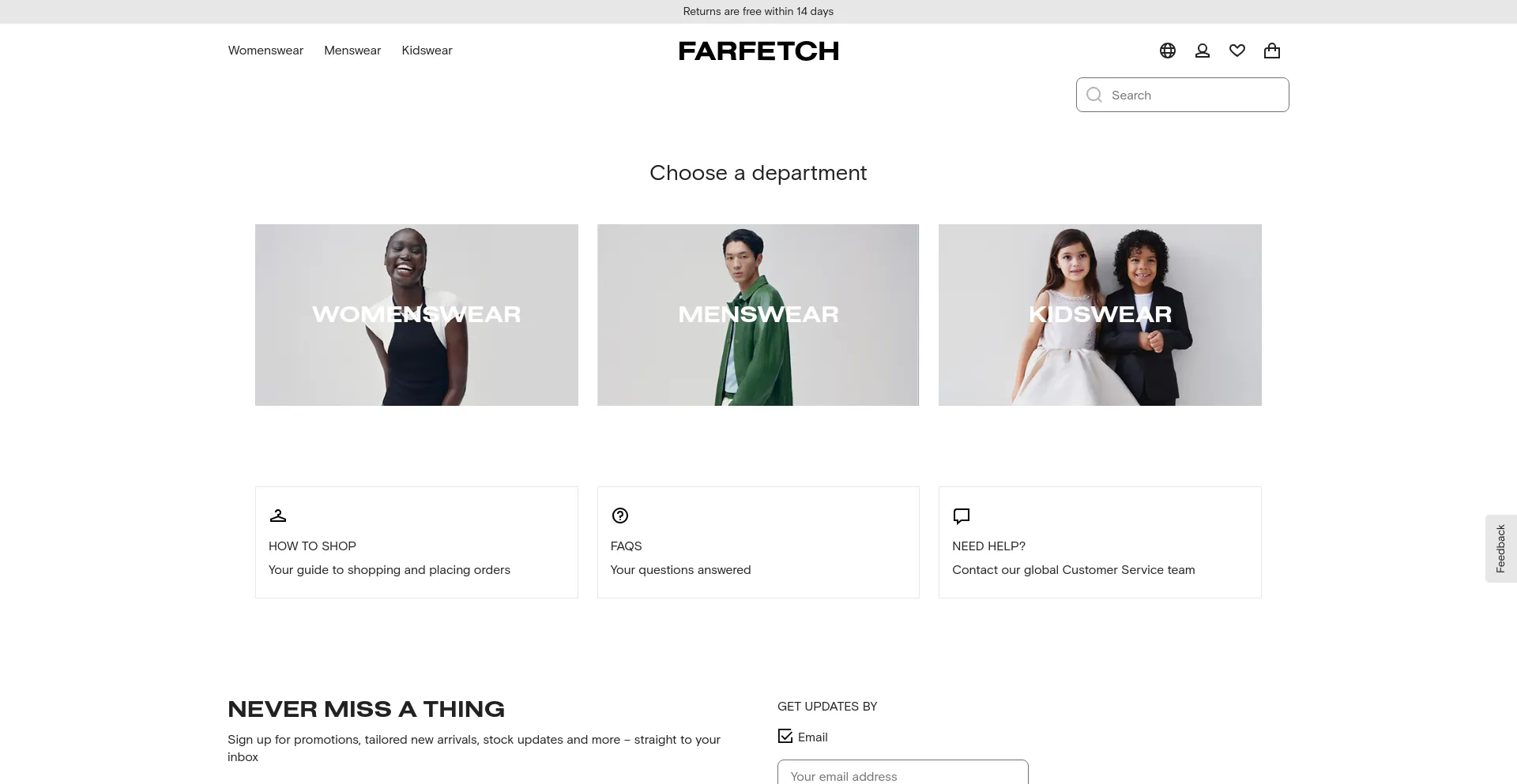 Screenshot of farfetch.com homepage