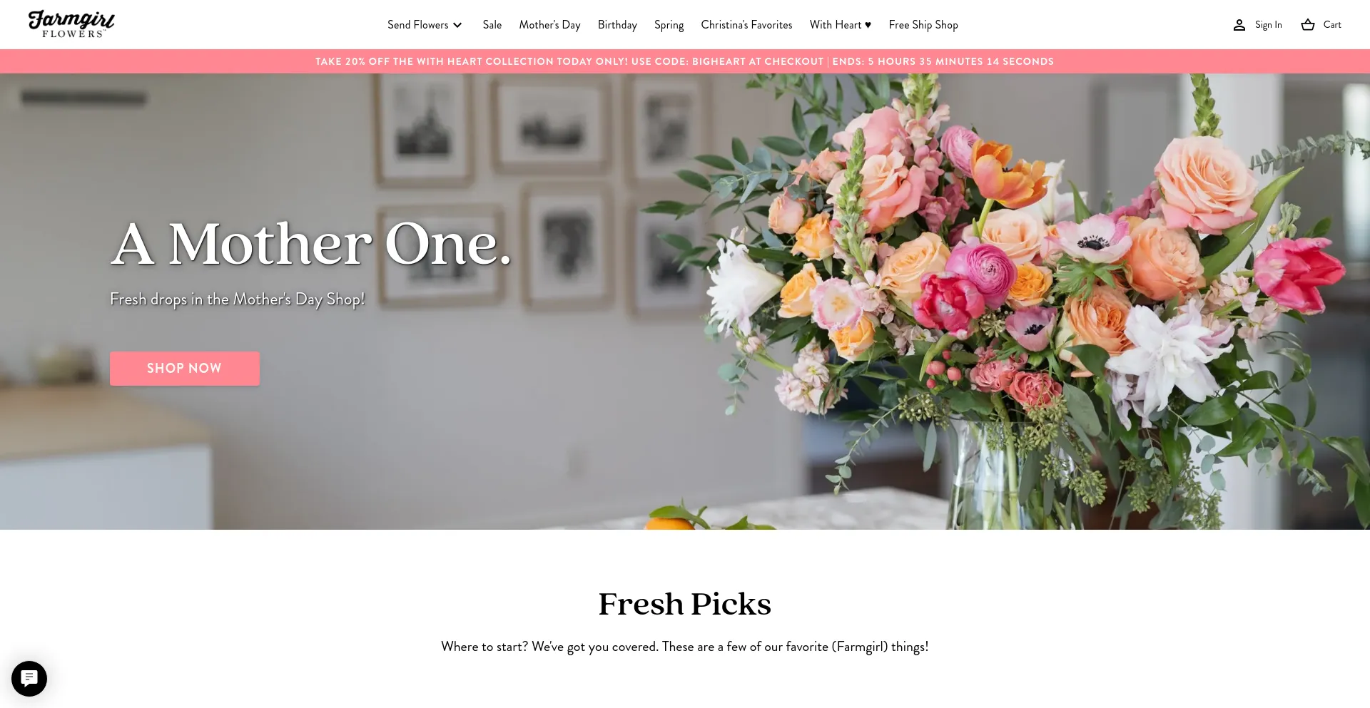 Screenshot of farmgirlflowers.com homepage